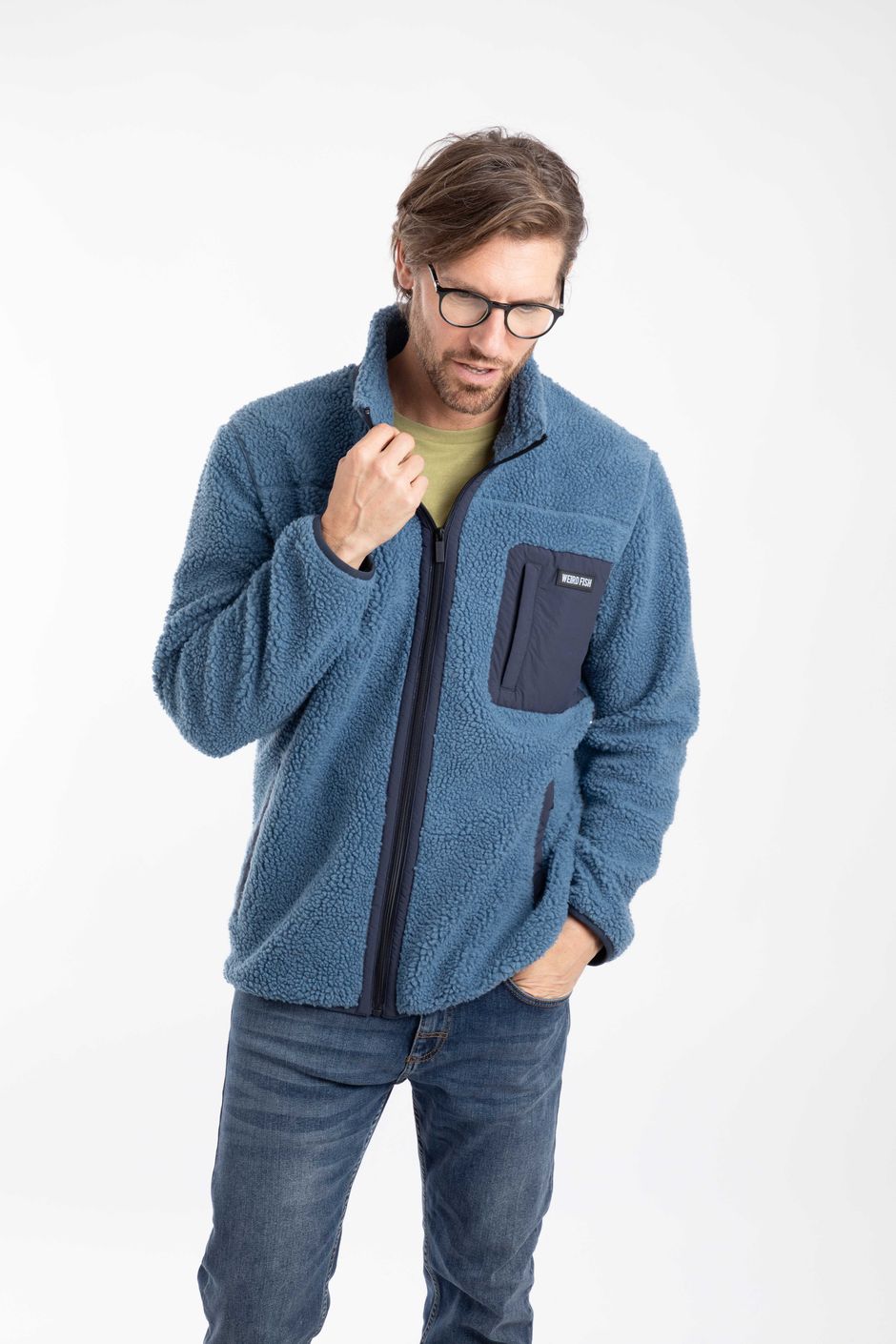 Fletcher Full Zip Borg Fleece Washed Blue