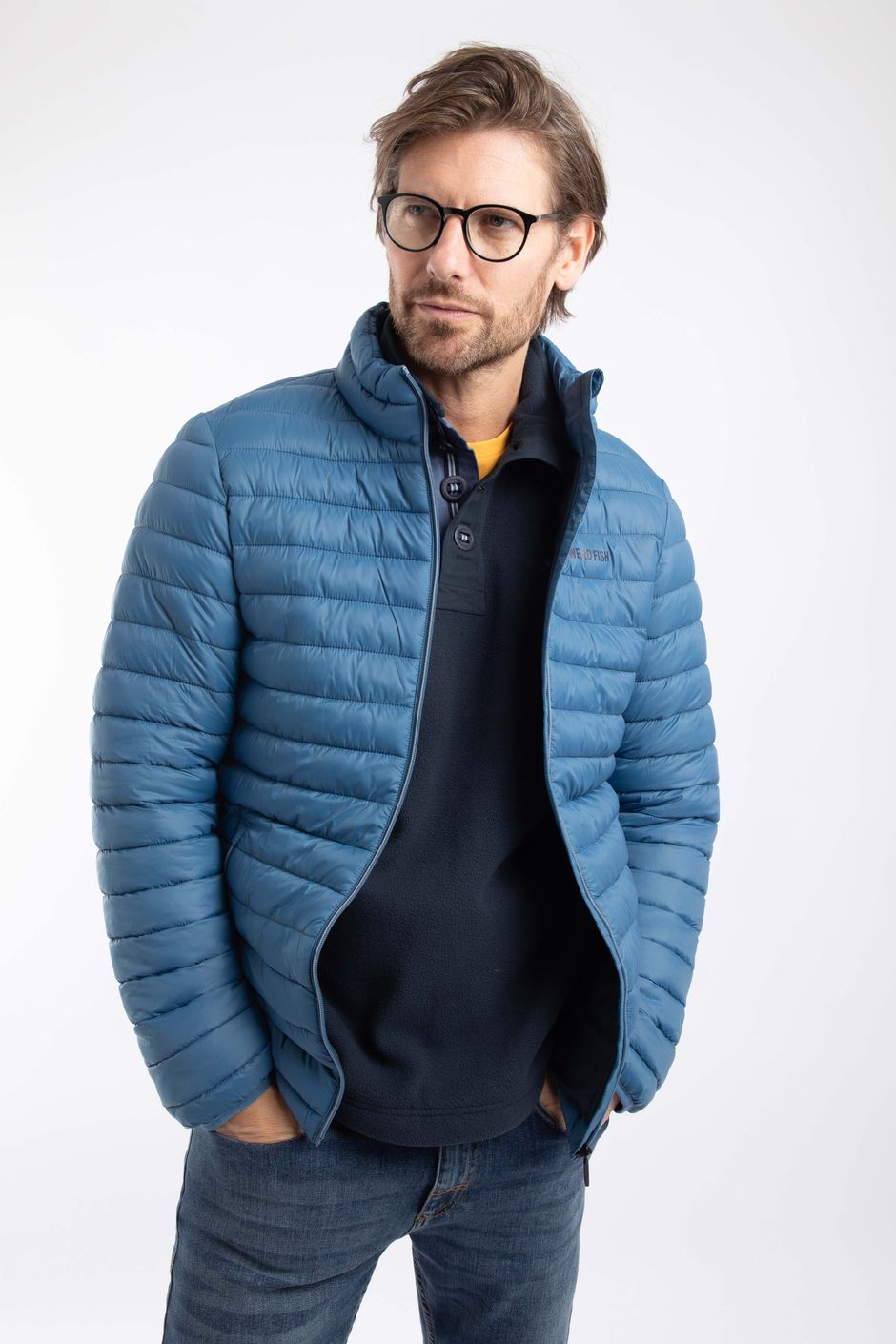 Crantock Lightweight Showerproof Padded Jacket Washed Blue