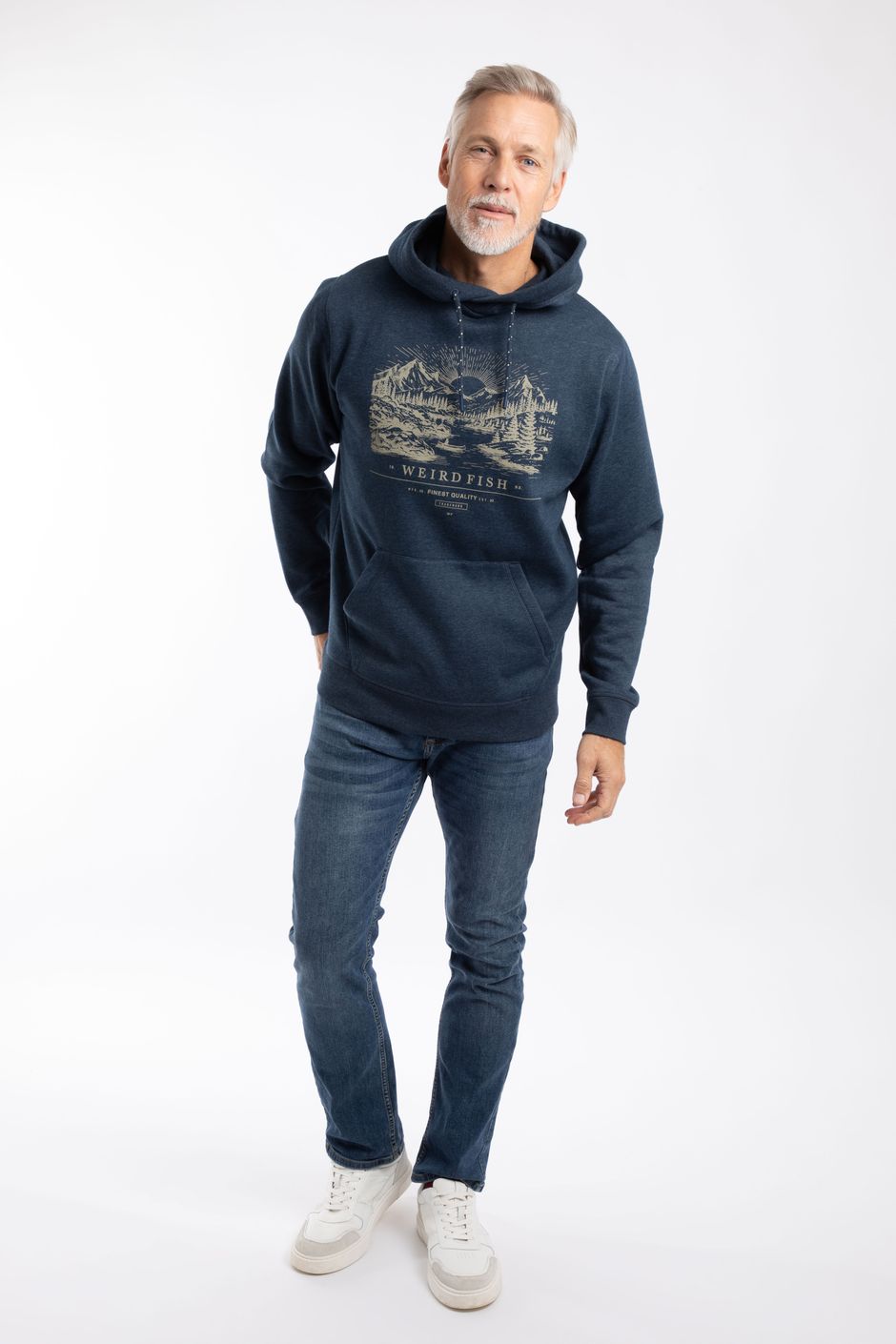 Bryant Front Print Graphic Popover Hoodie Navy