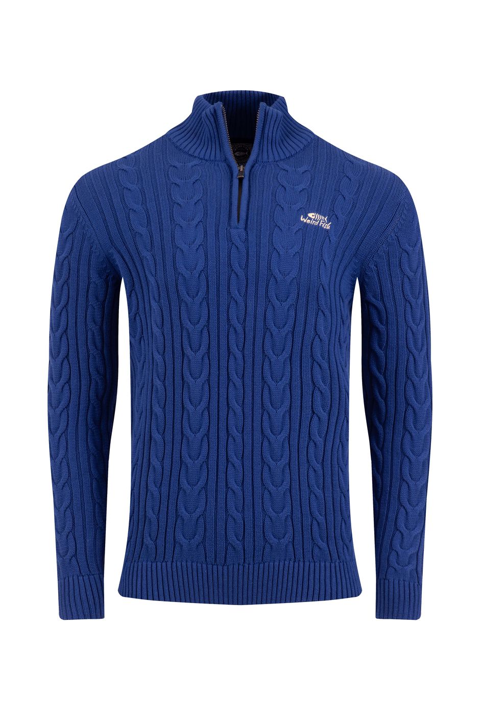 Heath 1/4 Zip Cable Knit Jumper Mazarine Blue