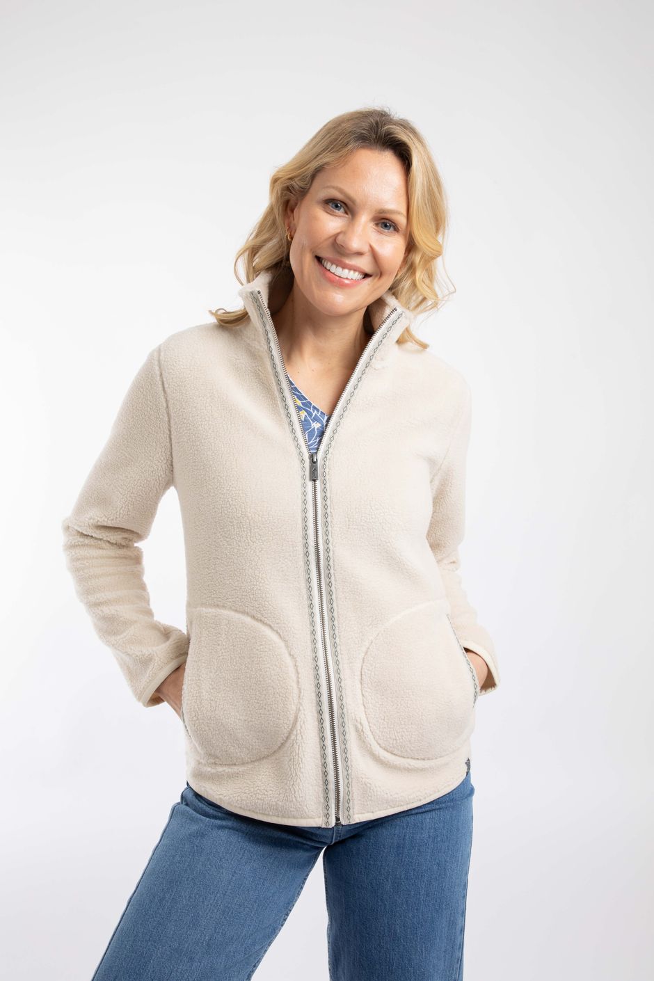Lucille Lightweight Full Zip Borg Fleece Ecru