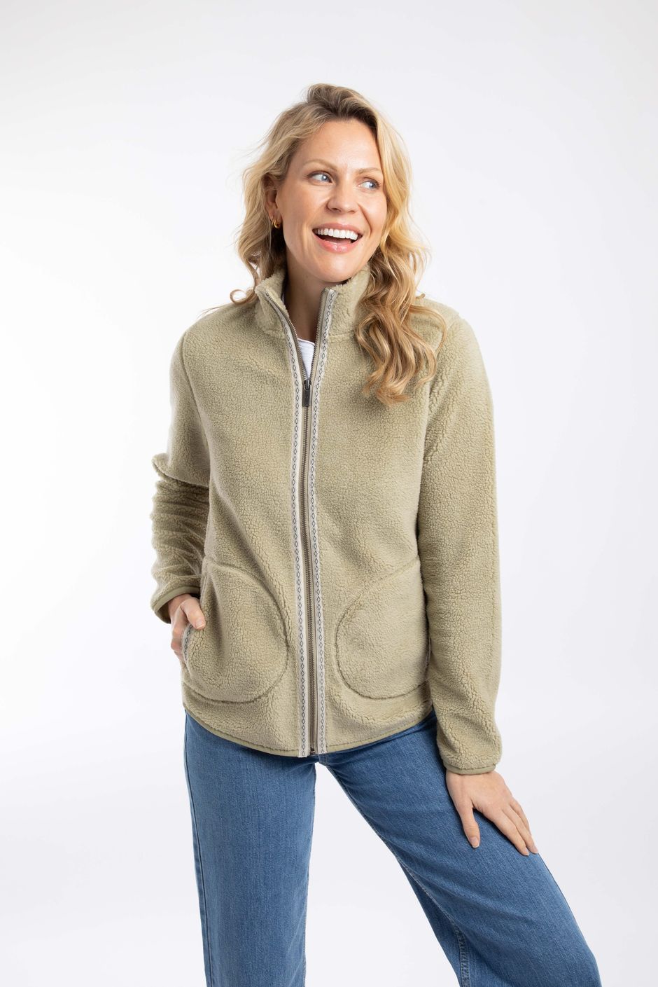 Lucille Lightweight Full Zip Borg Fleece Laurel Green