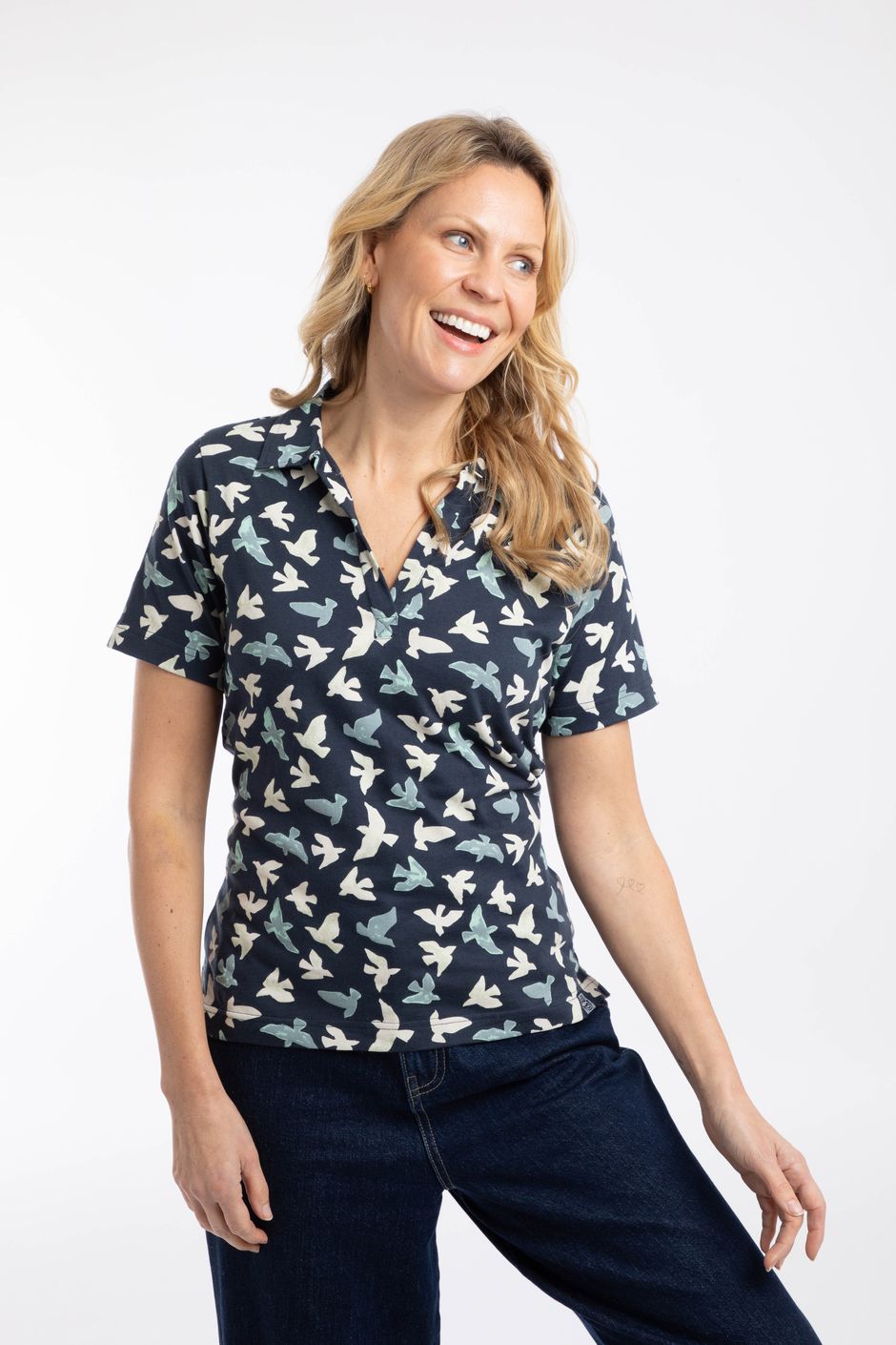 Rhenena Printed Jersey Polo Shirt Midnight