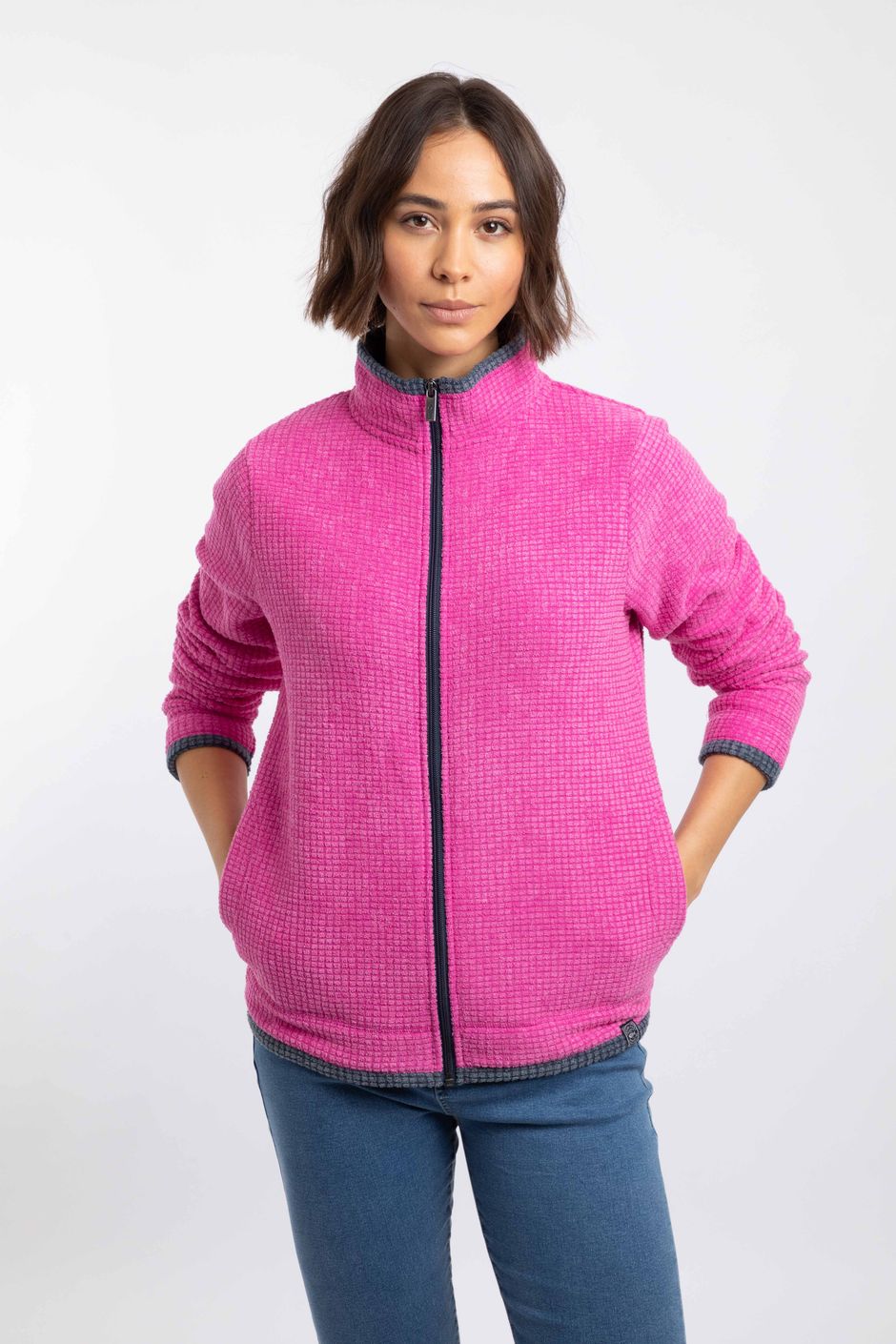 Ariana Full Zip Grid Fleece Gerbera