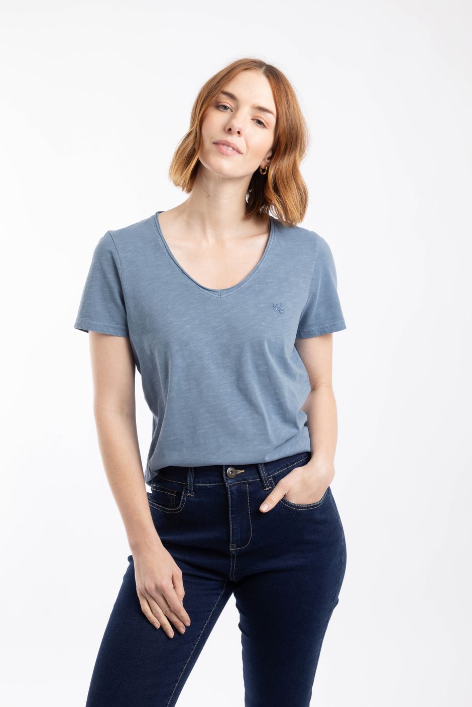 Hailey V-Neck T-Shirt Faded Blue