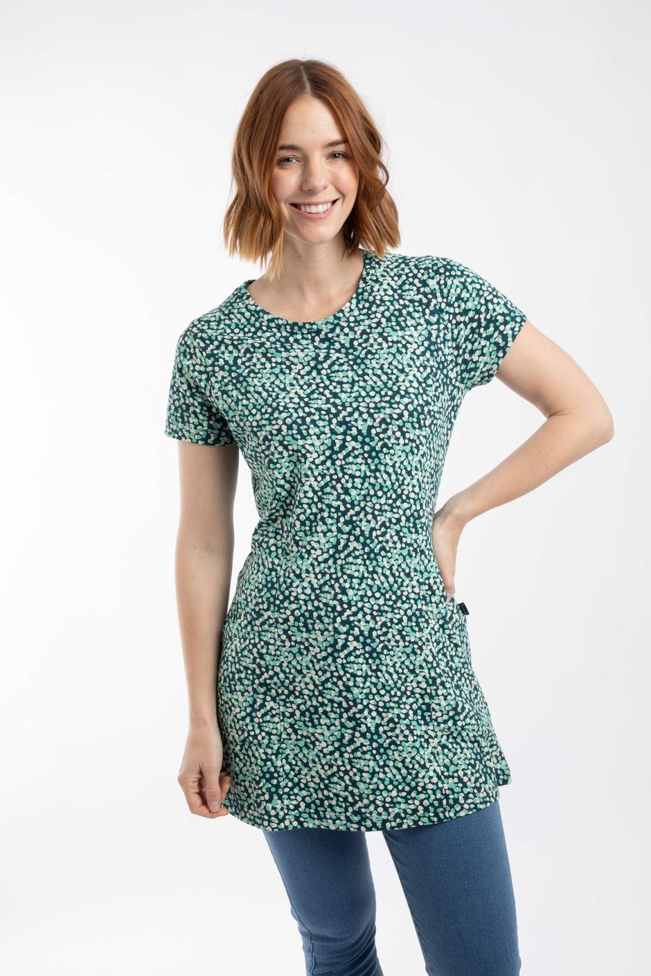 Sidra Printed Jersey Slub Tunic Deep Teal