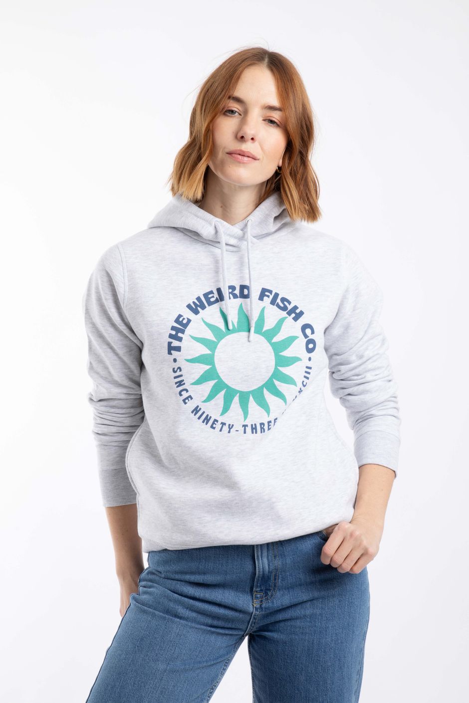 Kira Graphic Popover Front Print Hoodie Light Grey