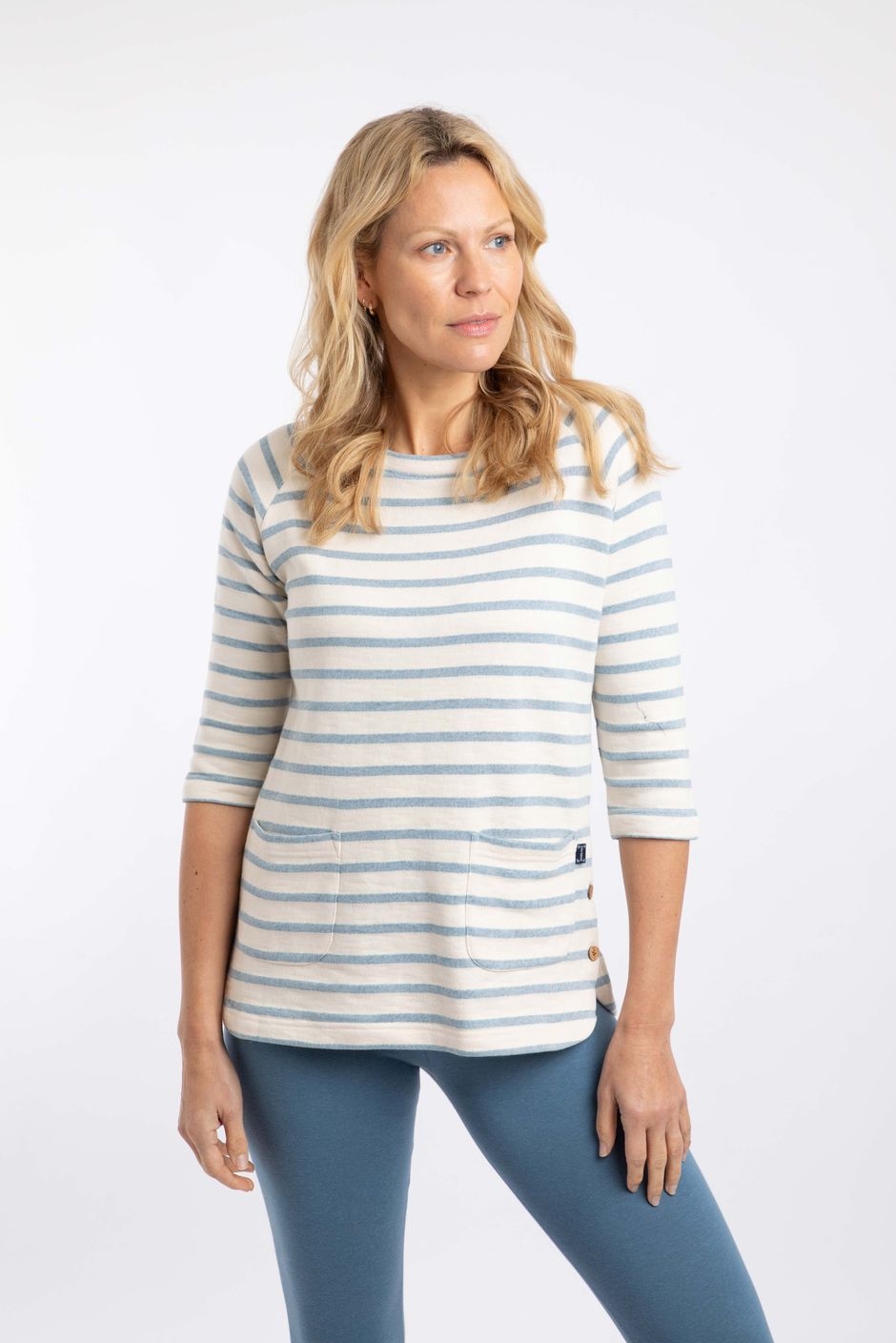 Ives Loopback Stripe Tunic Top Pale Denim