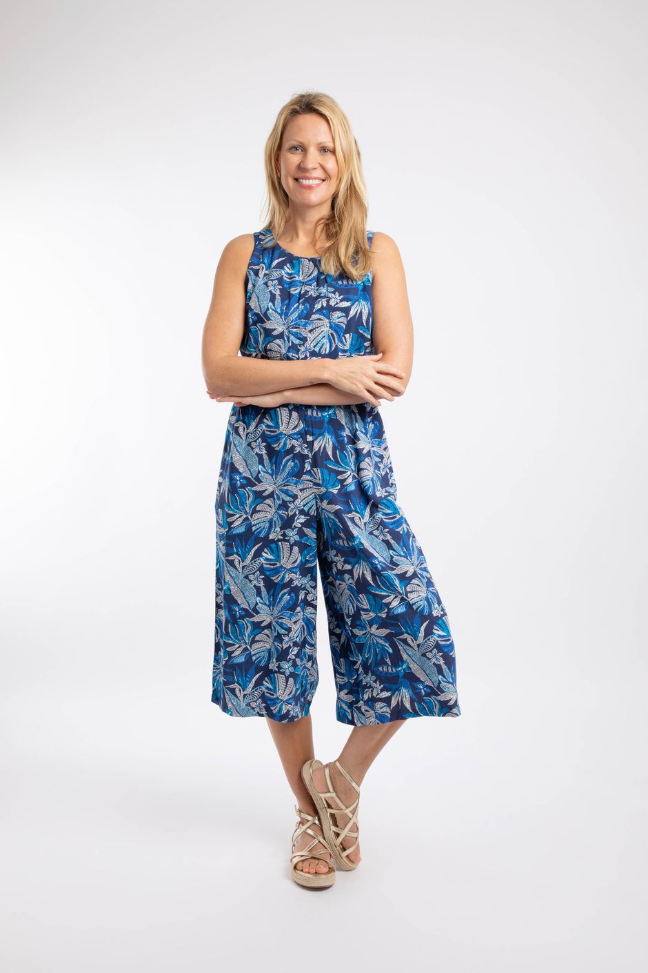 Nalani Printed Viscose Jumpsuit Blue Indigo