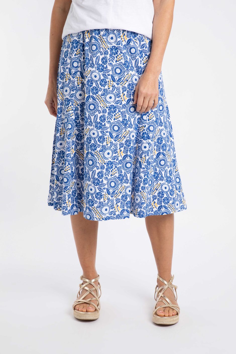 Romaro Printed Jersey Midi Skirt Blue Sapphire