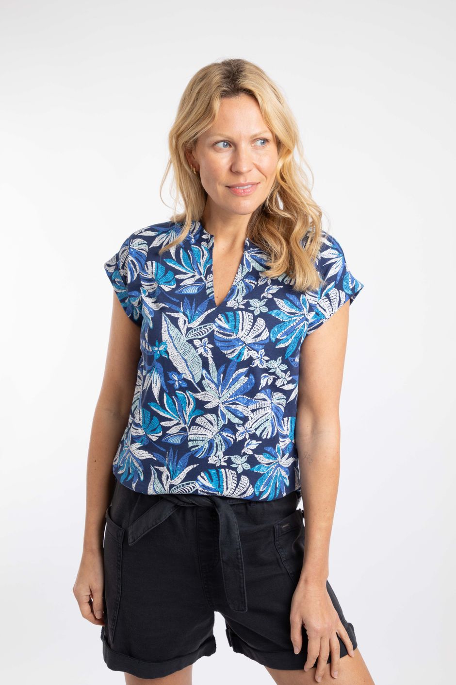 Alia Printed Jersey T-Shirt Blue Indigo