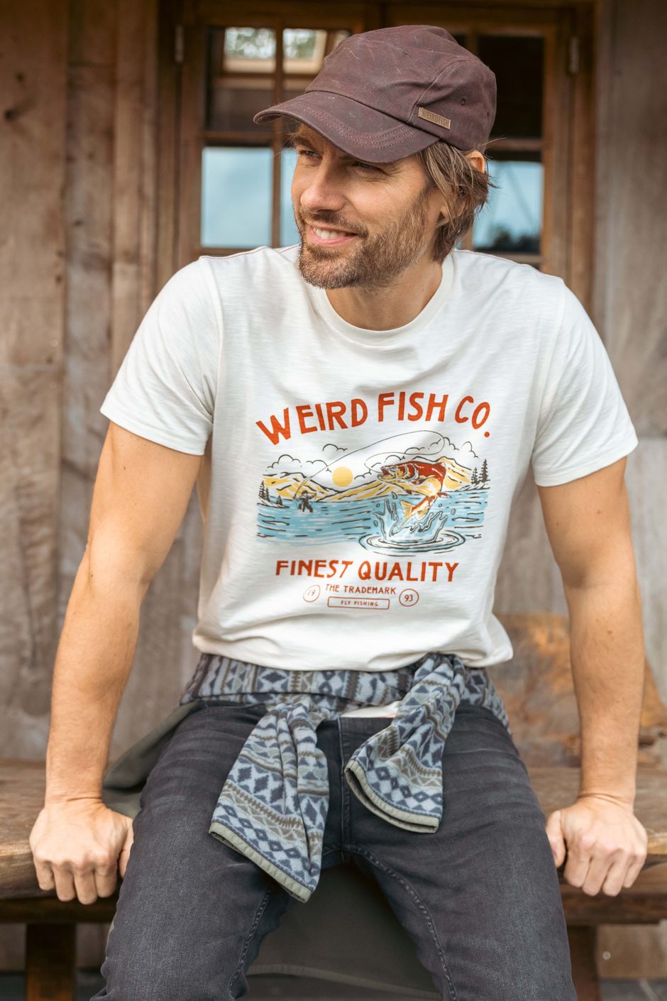 Fish Out Of Water Front Print Graphic T-Shirt Dusty White