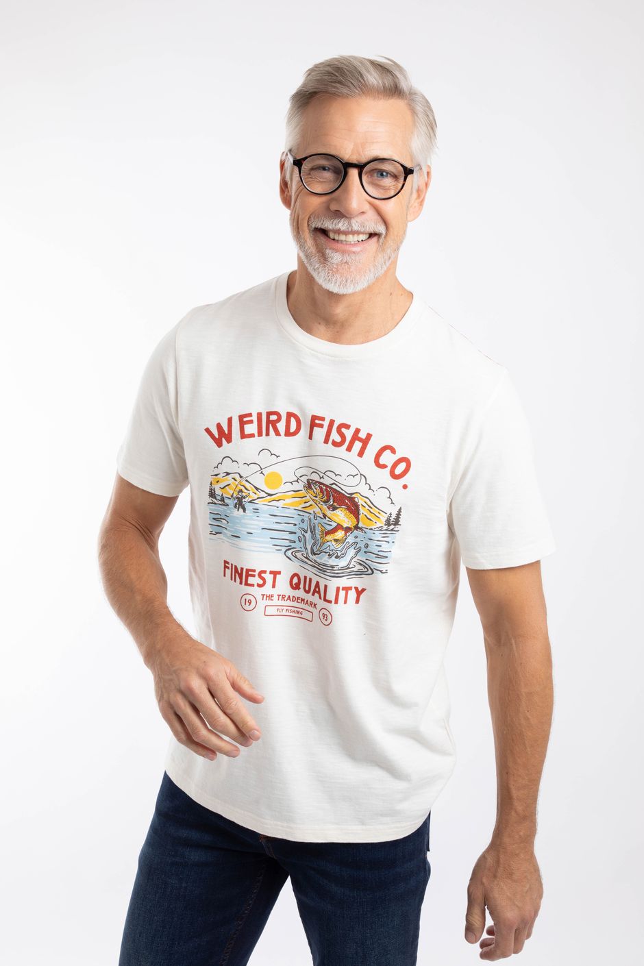 Fish Out Of Water Front Print Graphic T-Shirt Dusty White