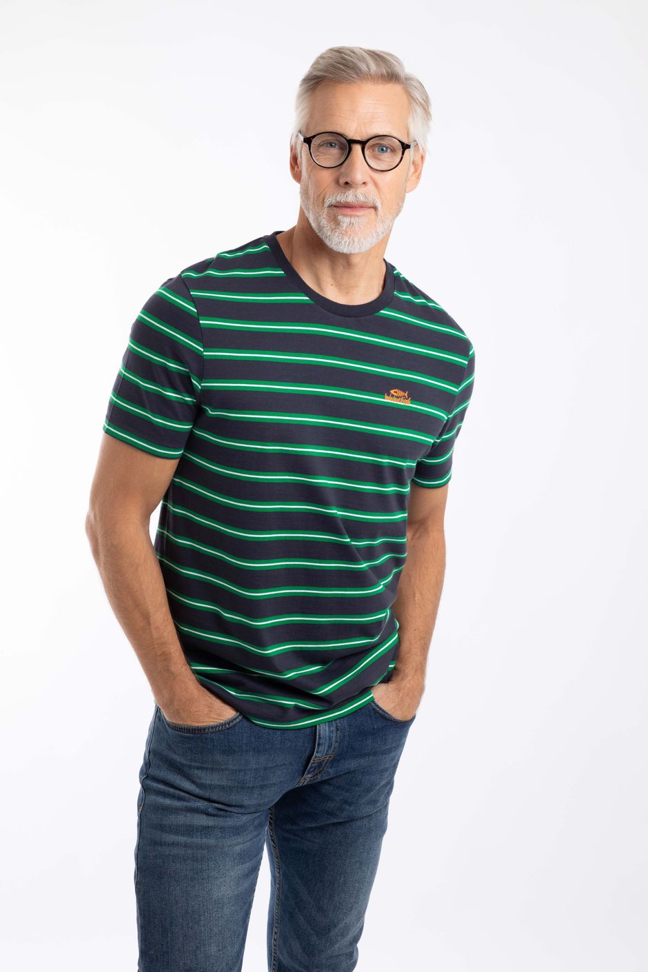 Finn Striped Branded T-Shirt Heritage Green