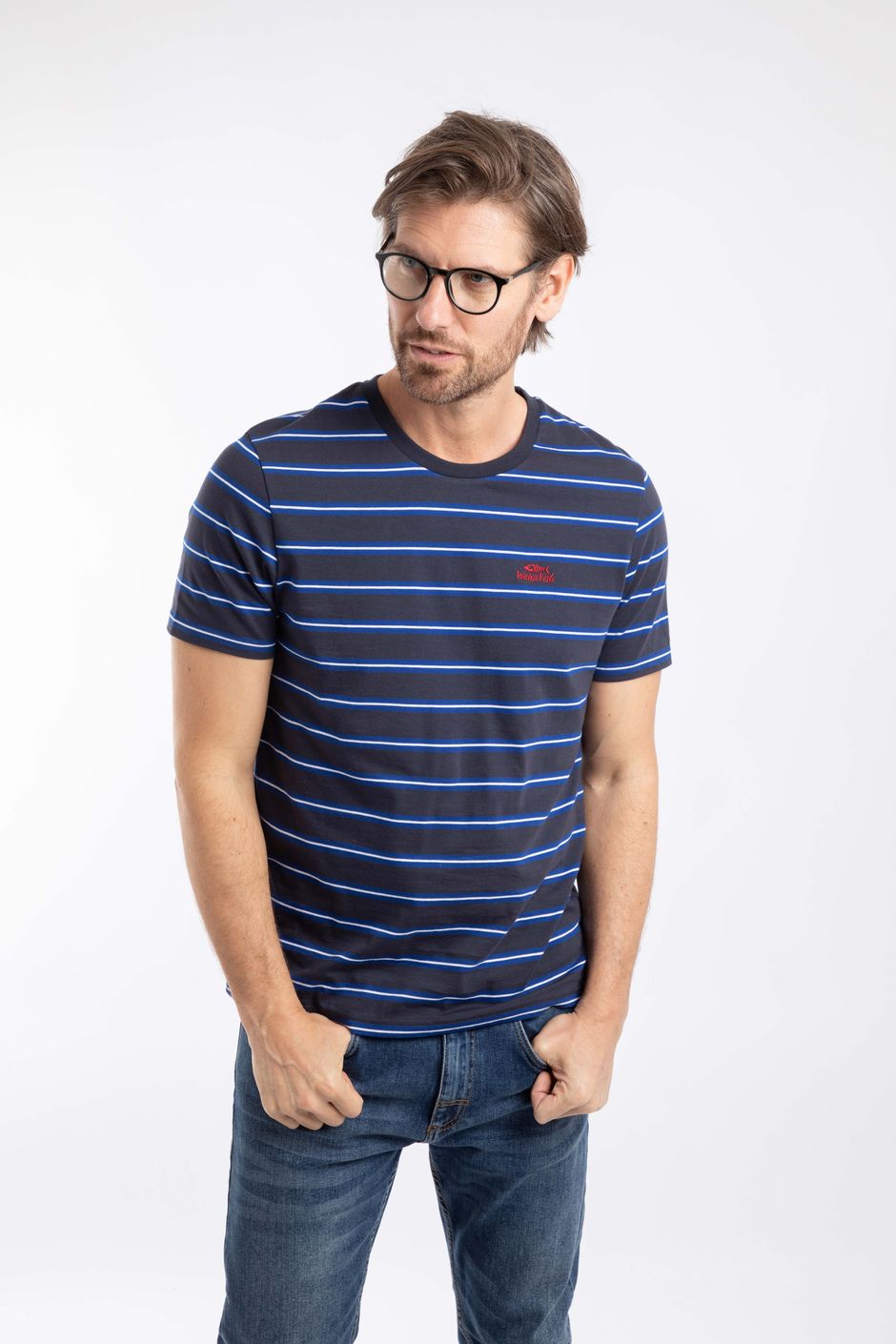 Finn Striped Branded T-Shirt Mazarine Blue