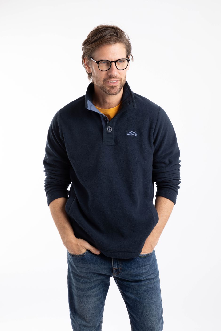 Roald Button Funnel Neck Microfleece Navy