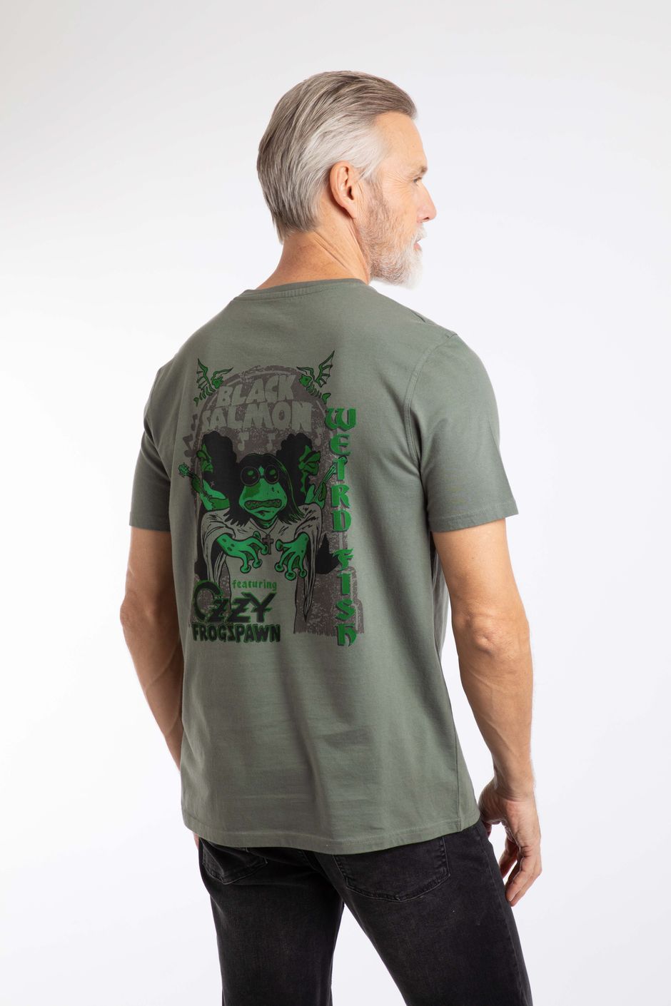 Black Salmon Back Print Artist T-Shirt Storm Grey