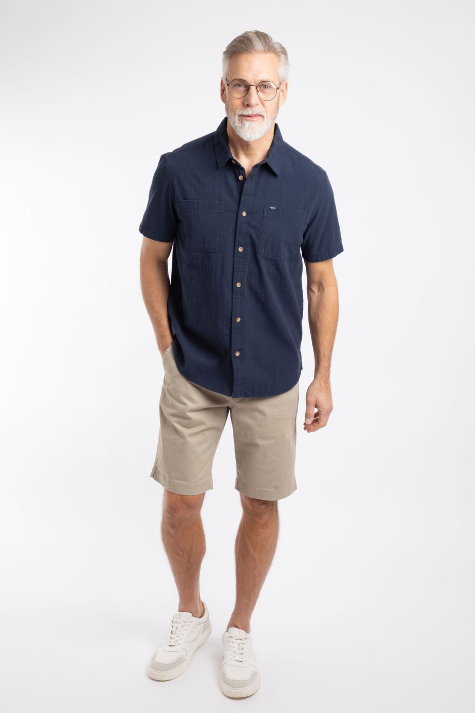 Hinton Textured Crepe Shirt Navy