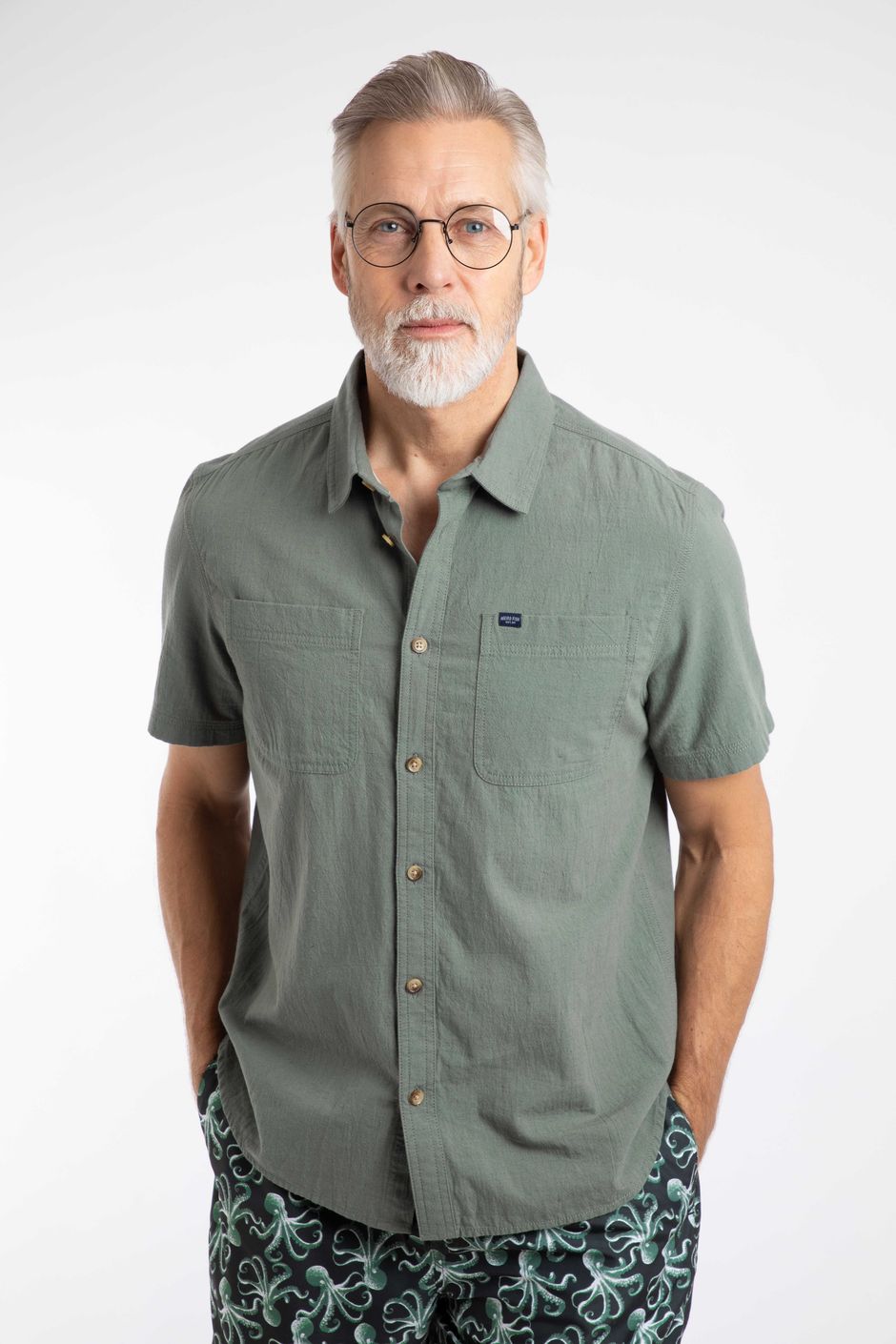 Hinton Textured Crepe Shirt Woodland Sage