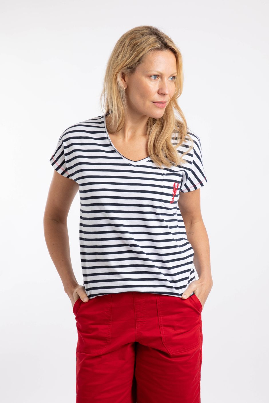 Liora Embroidered Pocket T-Shirt Navy