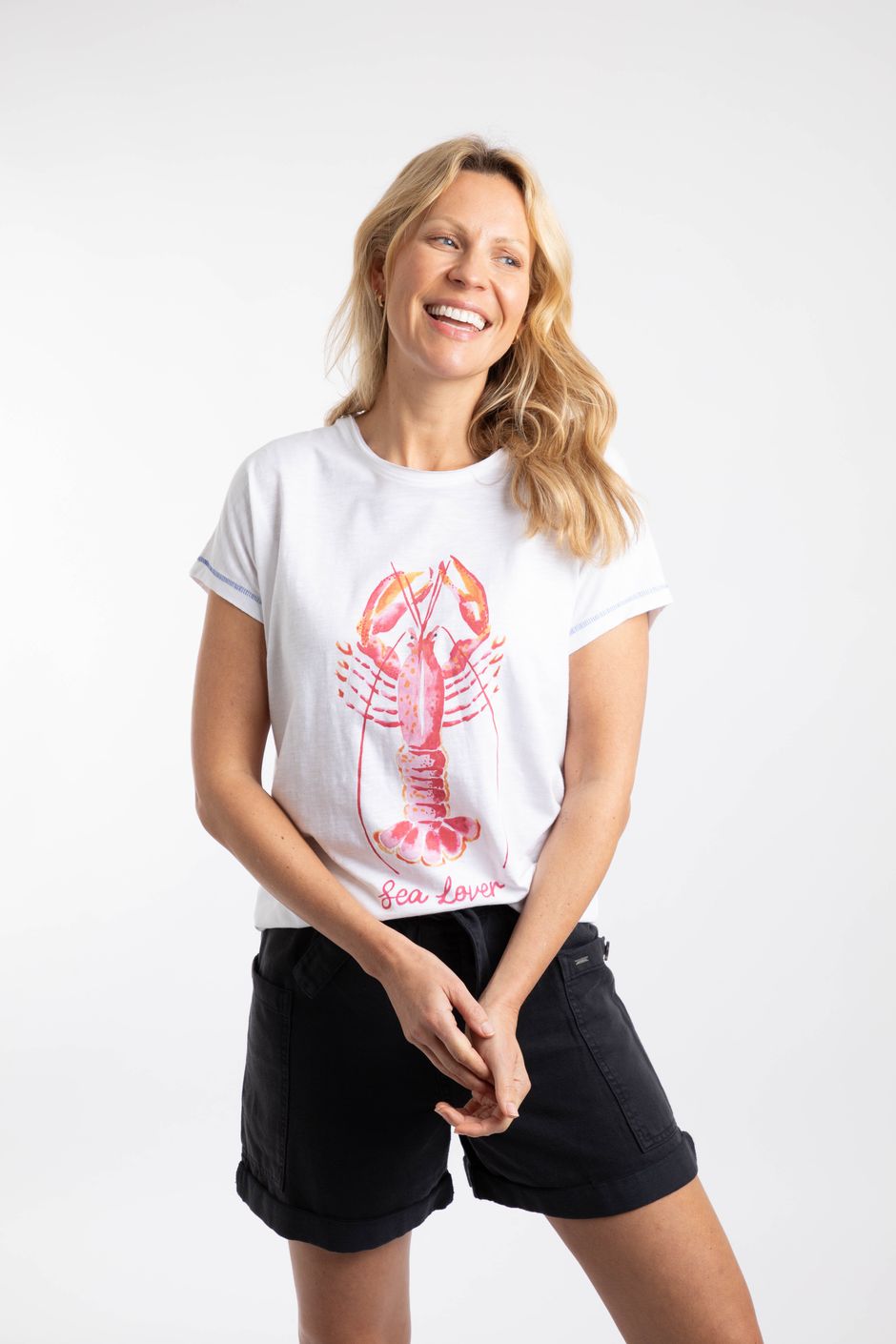 Sea Lover Lobster Front Print Graphic T-Shirt White