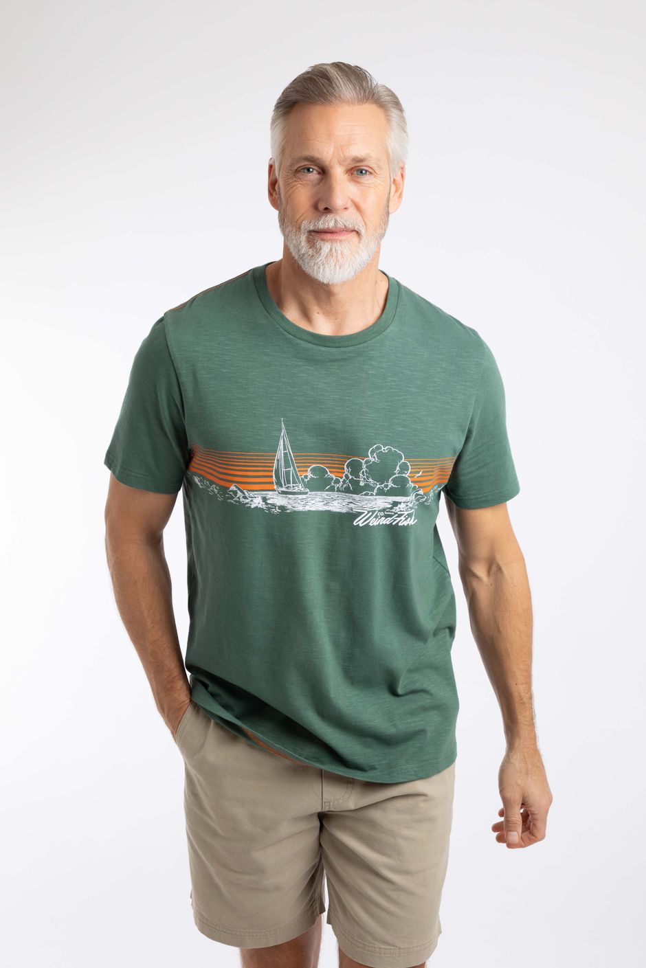 Nautical Sky Front Print Graphic T-Shirt Dusky Green