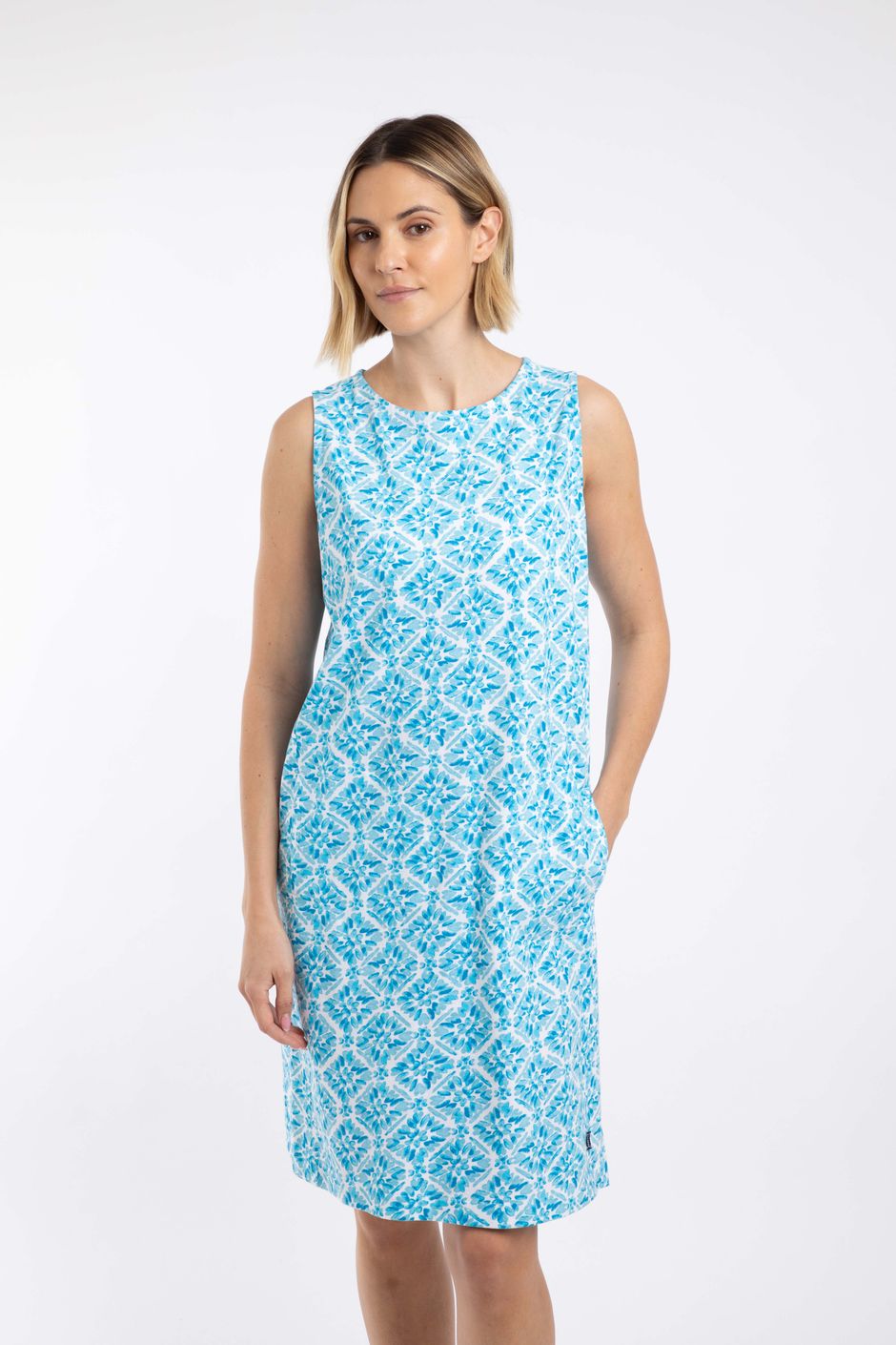 Adenea Printed Jersey Shift Dress Smoked Blue