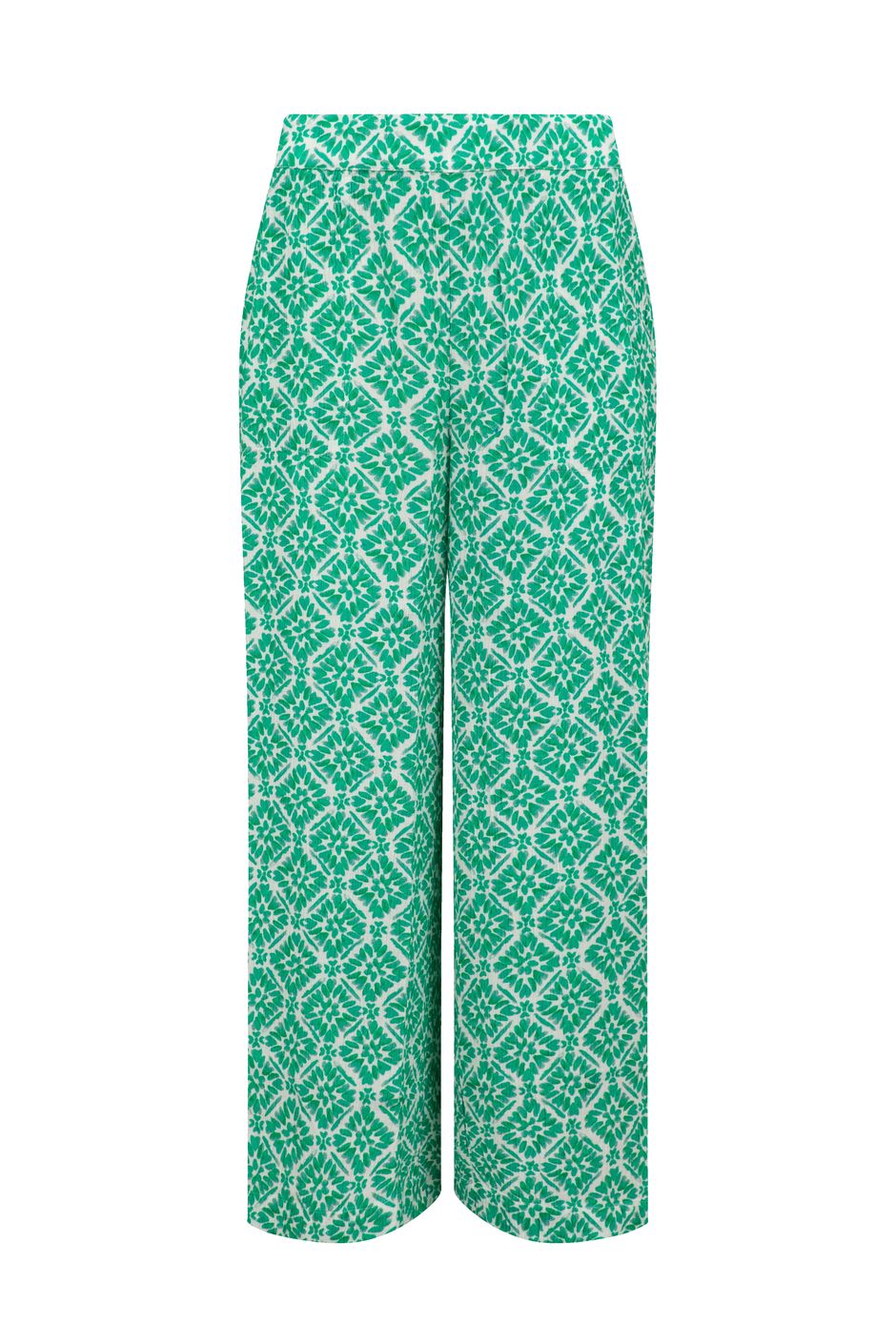Sarita Crinkle Printed Wide Leg Cropped Trousers Beach Glass