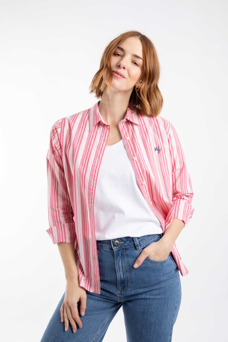 Roscoe Striped Boyfriend Shirt Flamingo