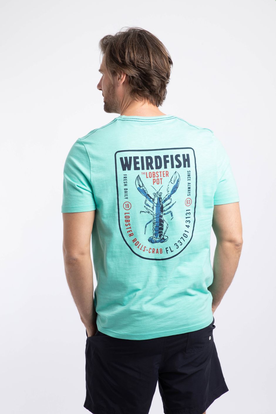 Lobster Pot Back Print Graphic T-Shirt Aqua Marine