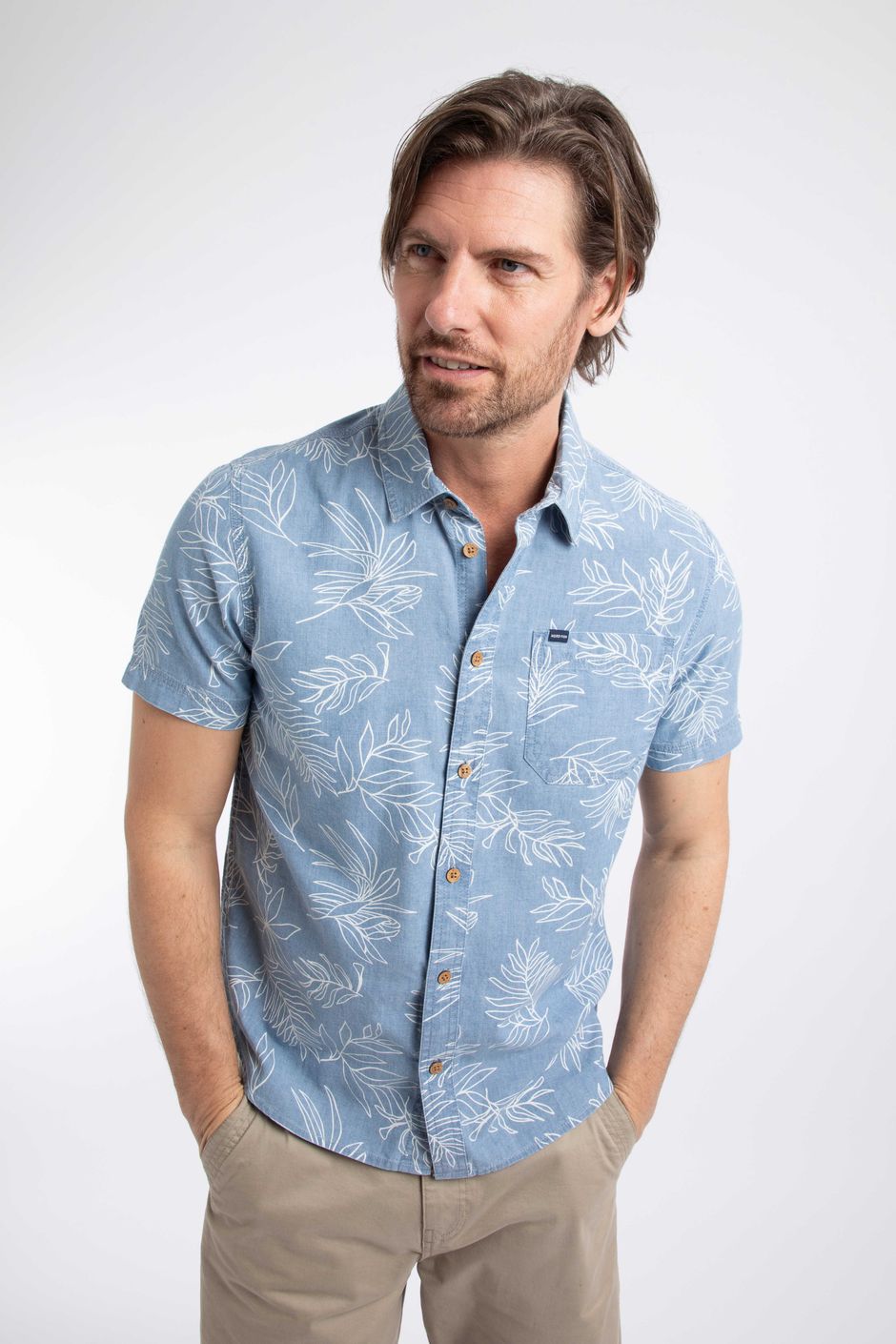 Russell Printed Chambray Short Sleeve Shirt Denim