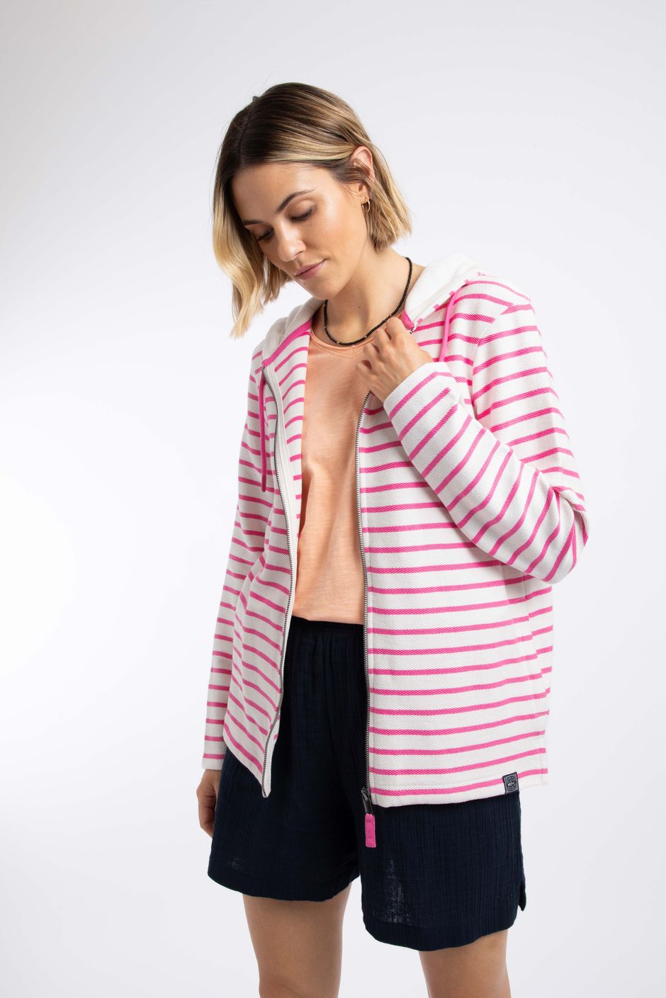 Catalina Striped Full Zip Hoodie Peony