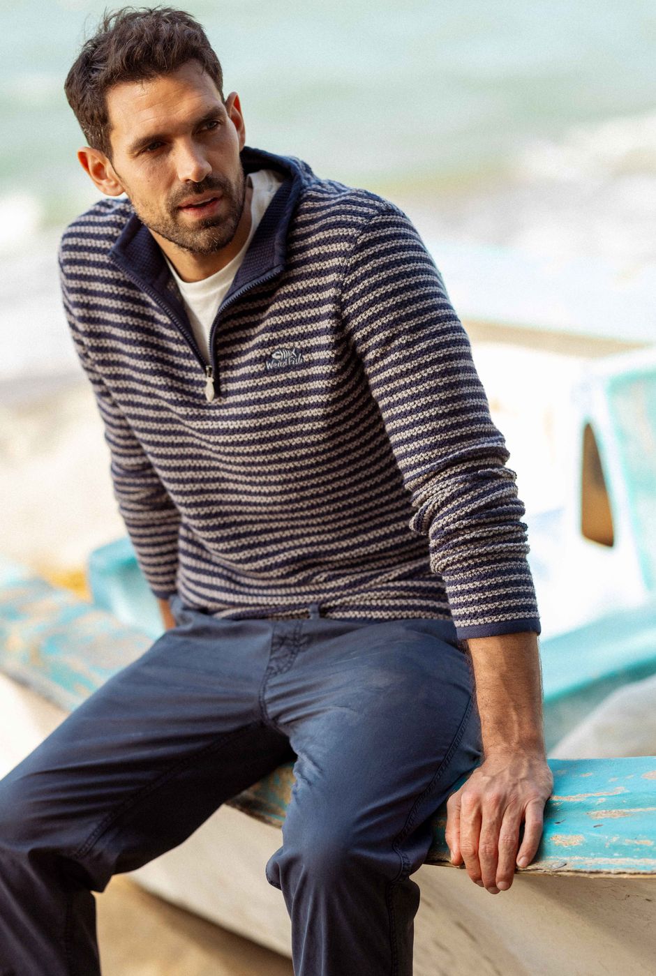 Shorling 1/4 Zip Striped Macaroni Sweatshirt Frost Grey