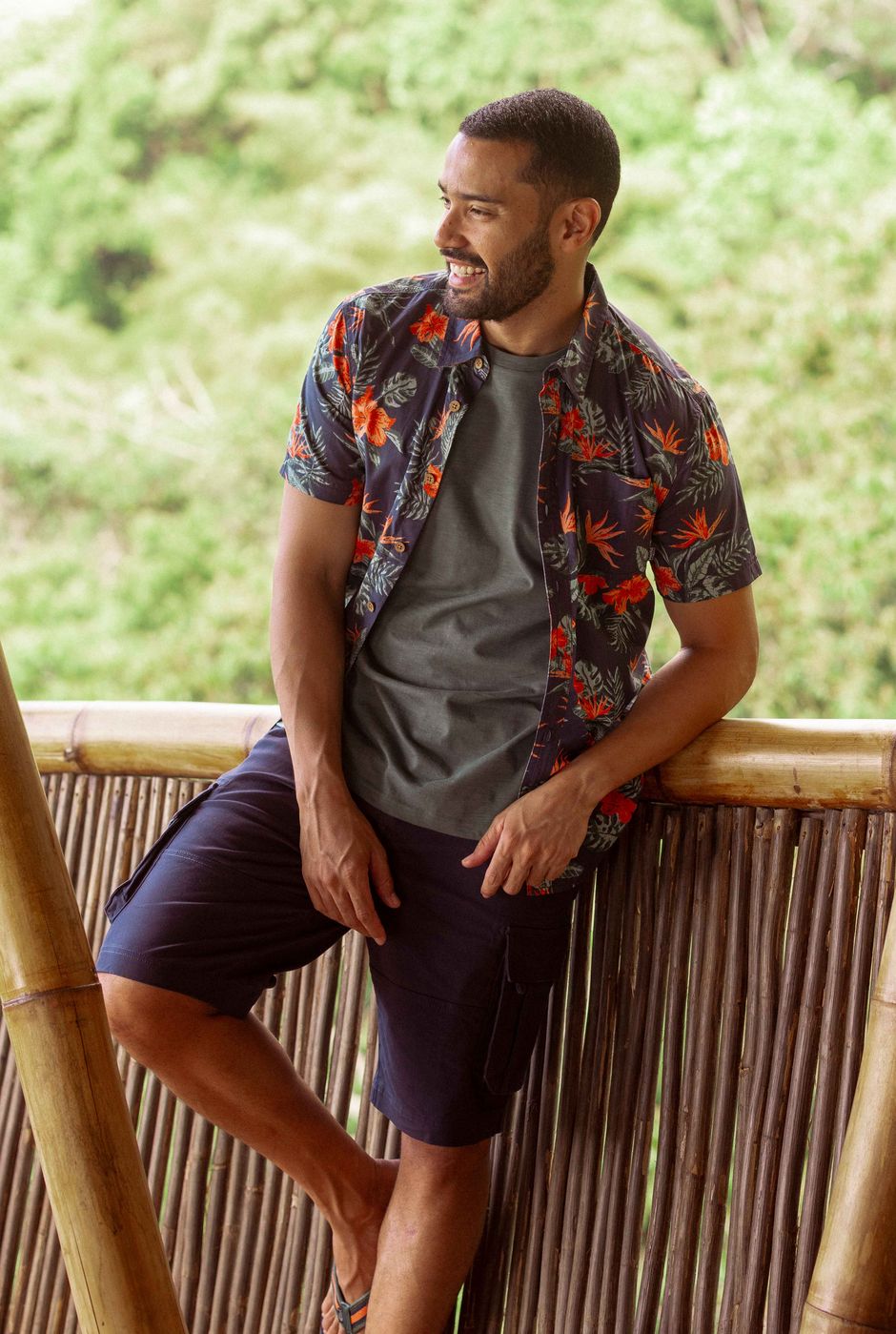 Faraway Organic Cotton Printed Shirt Navy