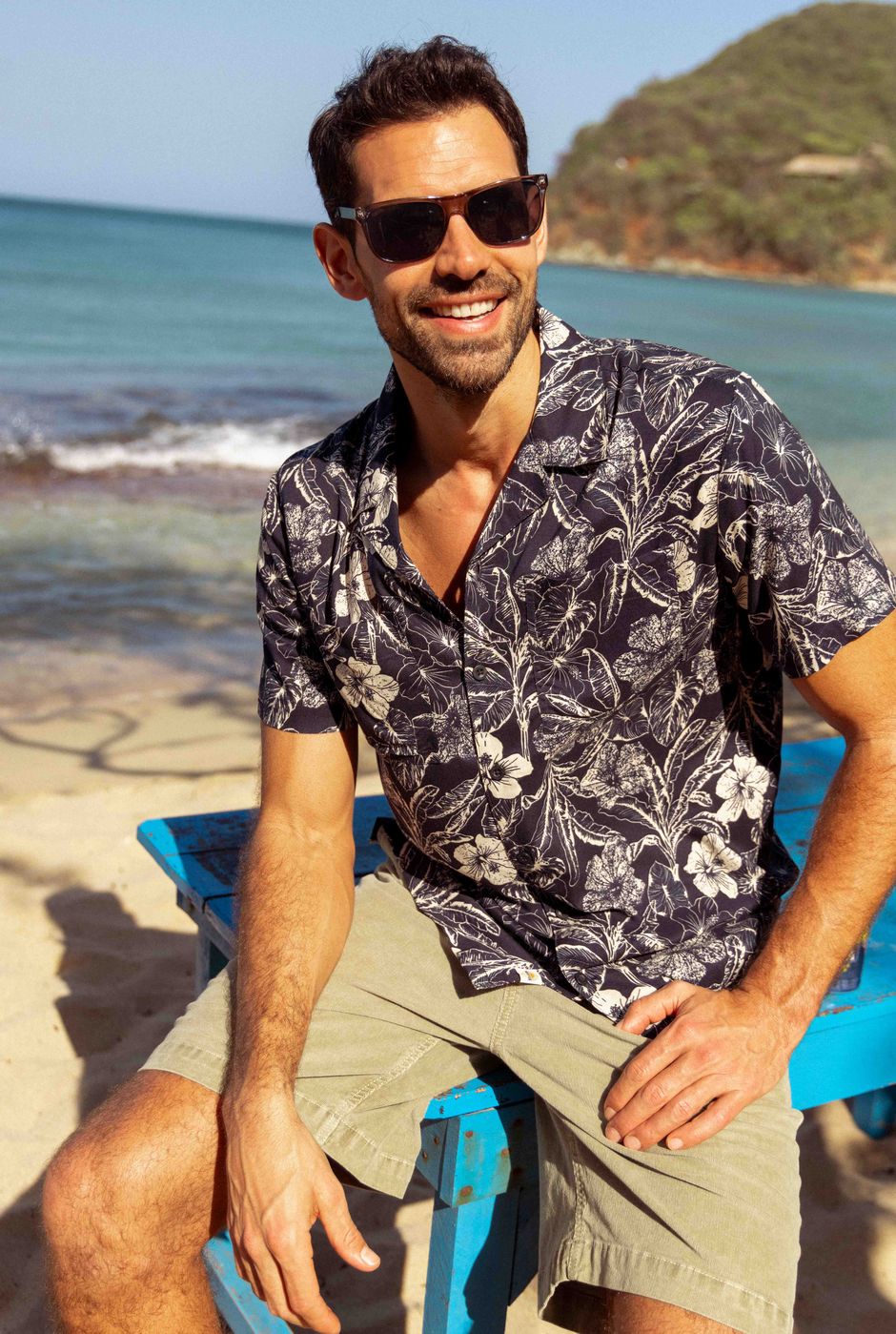 Holborn Viscose Hawaiian Shirt Rich Navy