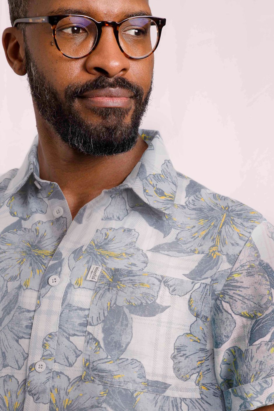 Tarim Linen Rich Hawaiian Shirt Pale Denim