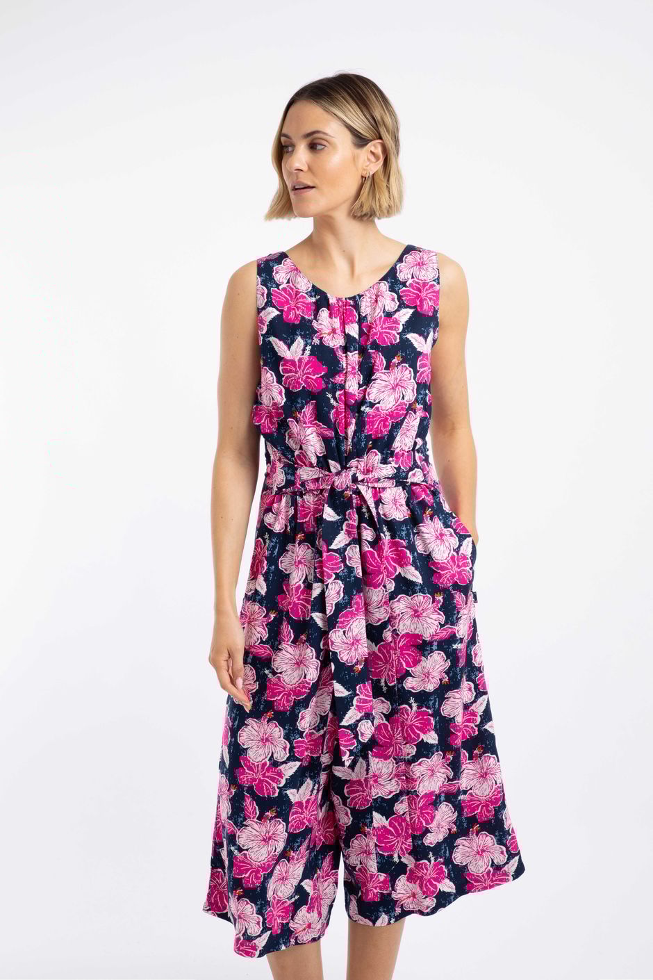 Nalani Printed Viscose Jumpsuit Fuchsia Punch