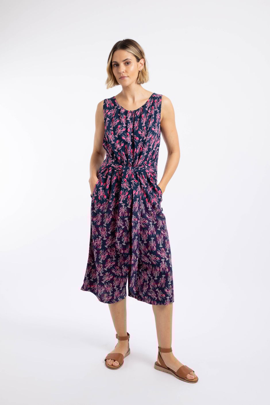 Nalani Printed Viscose Jumpsuit Mid Navy