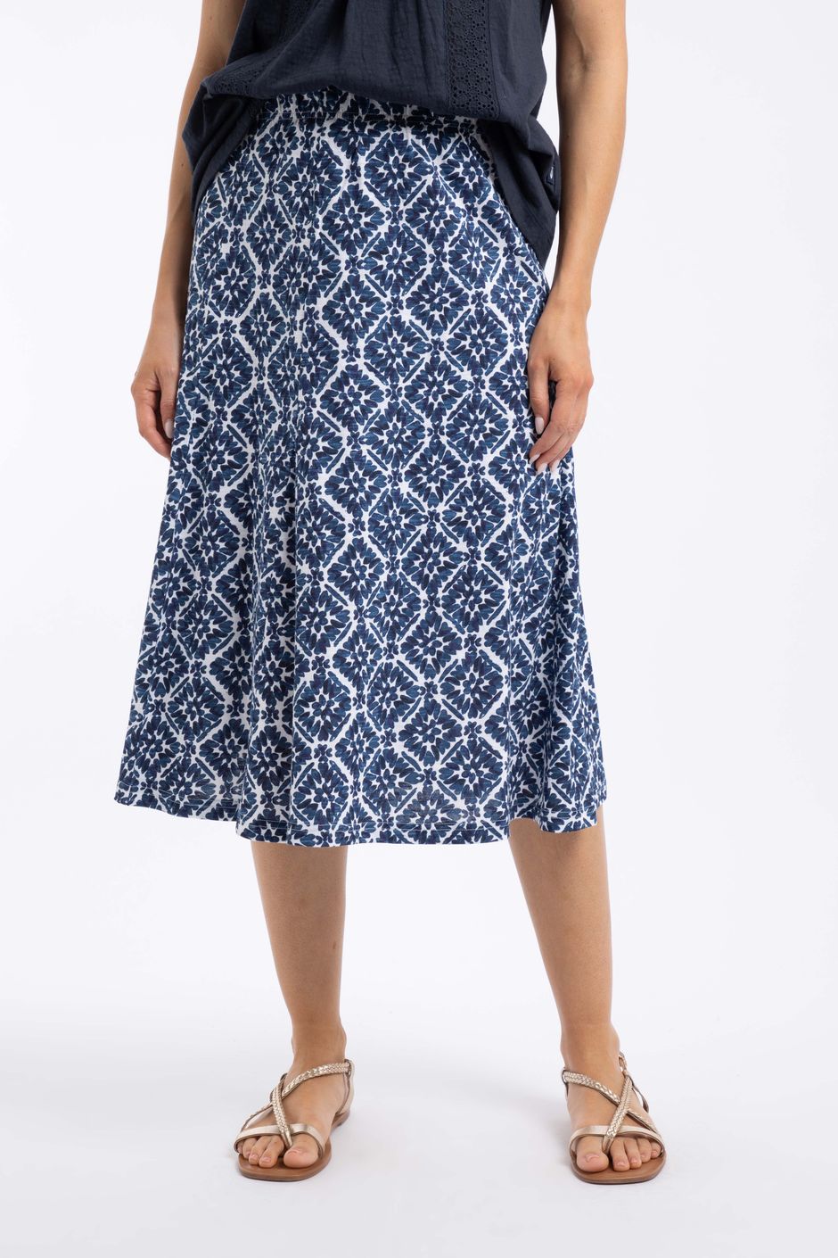 Romaro Printed Jersey Midi Skirt Twilight