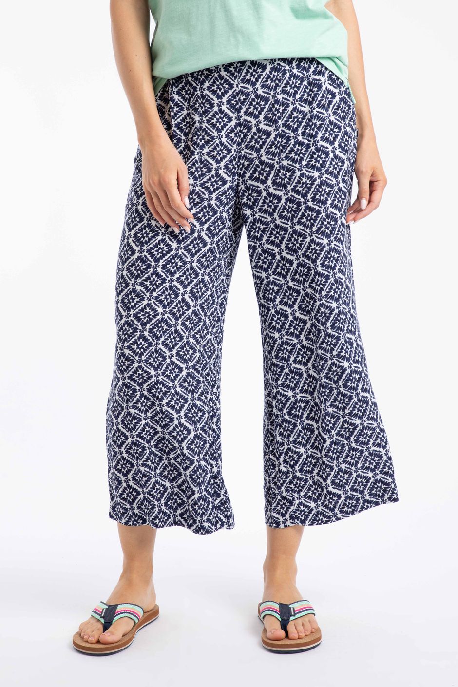 Sarita Crinkle Printed Wide Leg Cropped Trousers Twilight