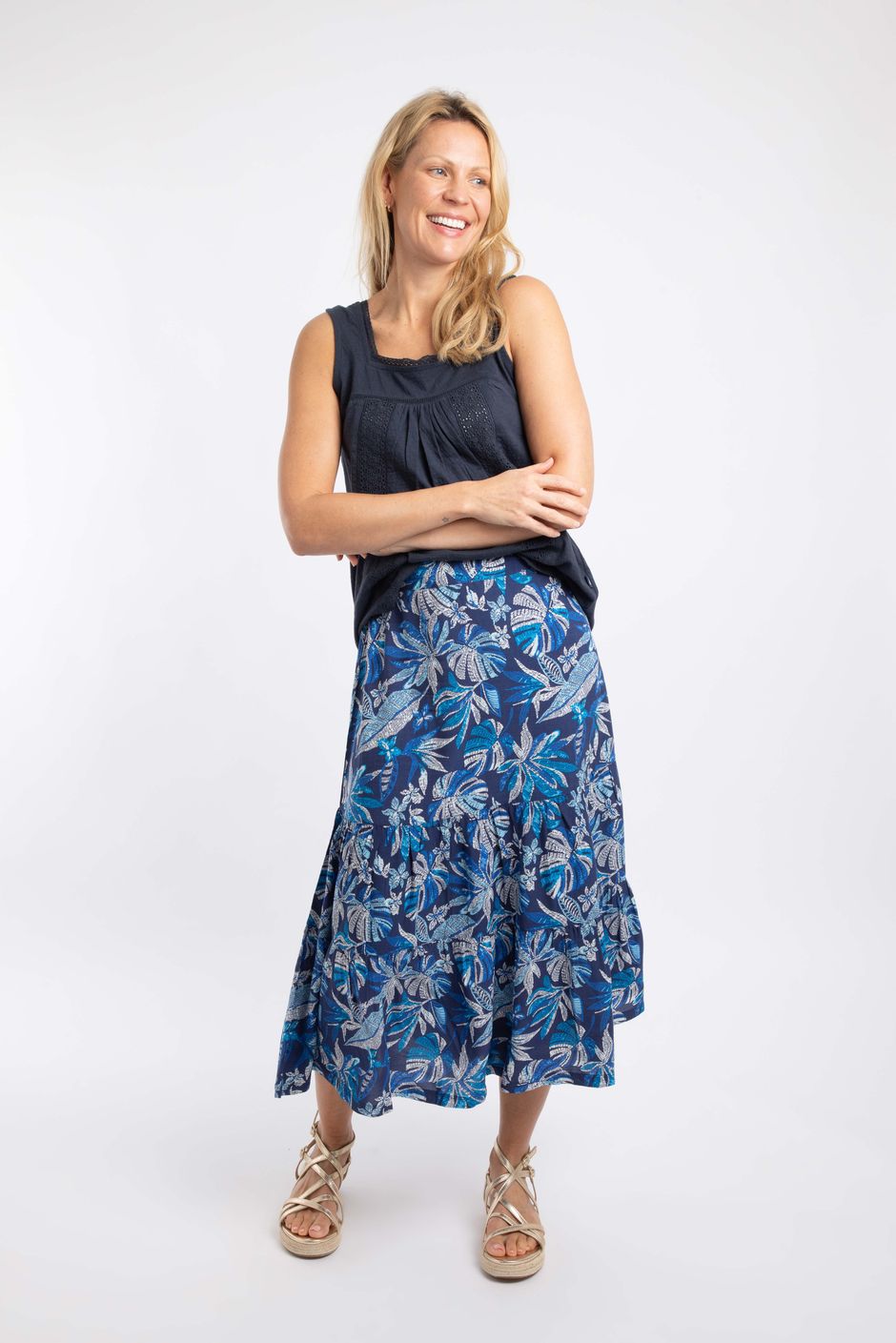 Cassis Printed Tiered Skirt Blue Indigo