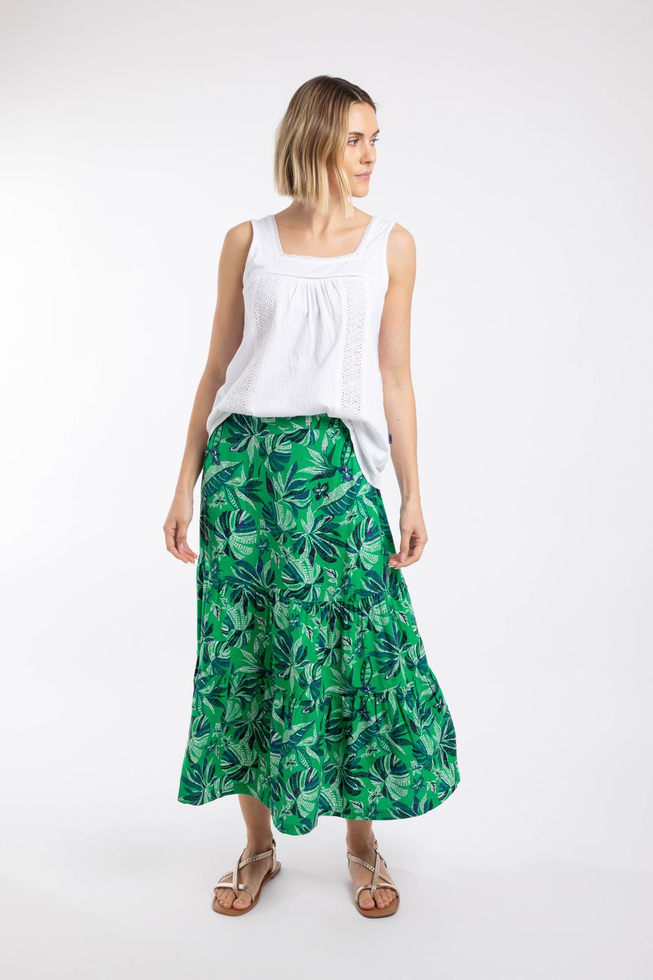 Cassis Printed Tiered Skirt Cactus Green