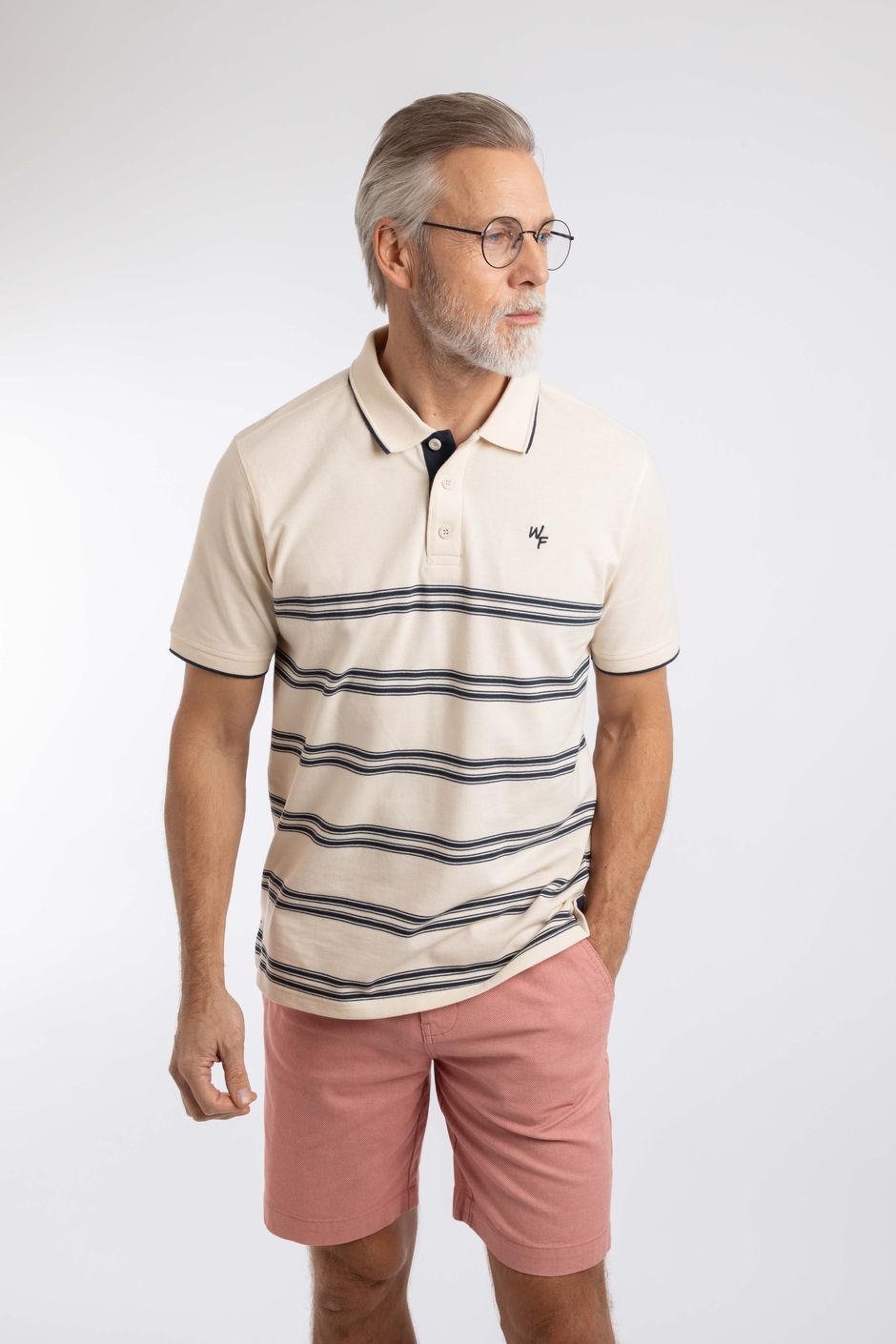 Bradbury Pique Stripe Polo Shirt Ecru