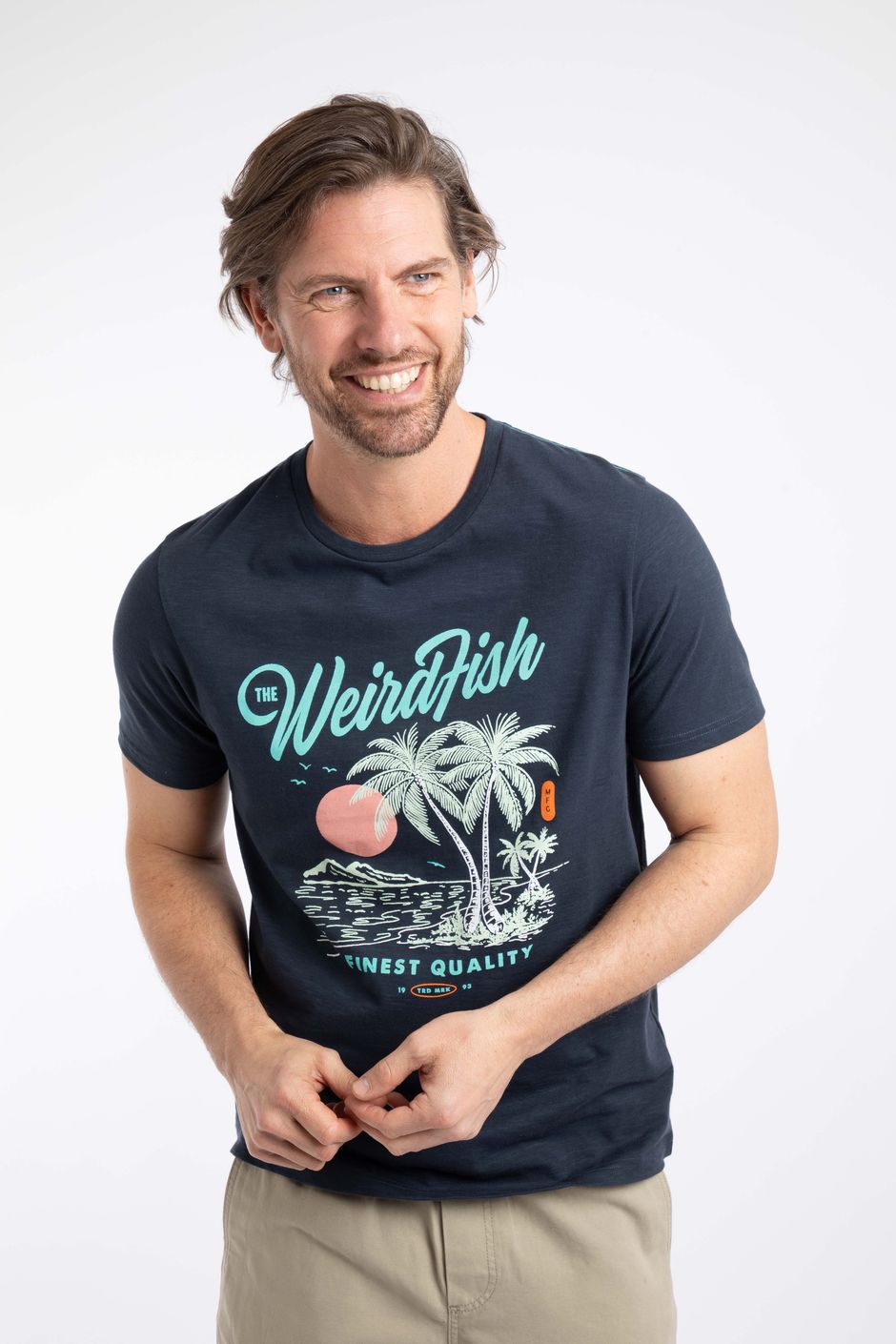 Palm Island Front Print Graphic T-Shirt Navy