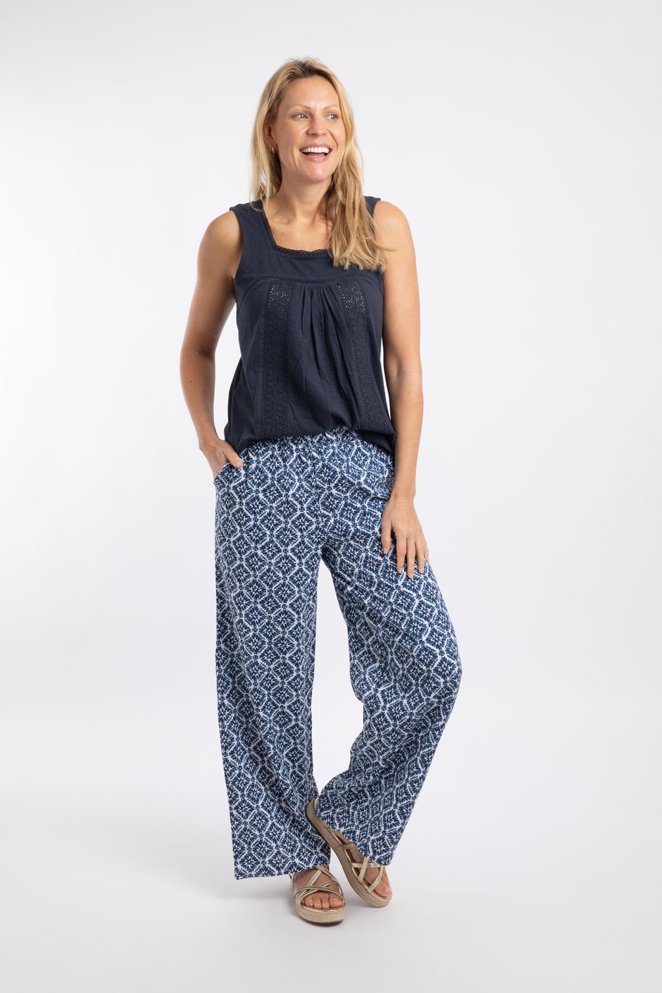 Zendaya Printed Double Cloth Wide Leg Trousers Twilight