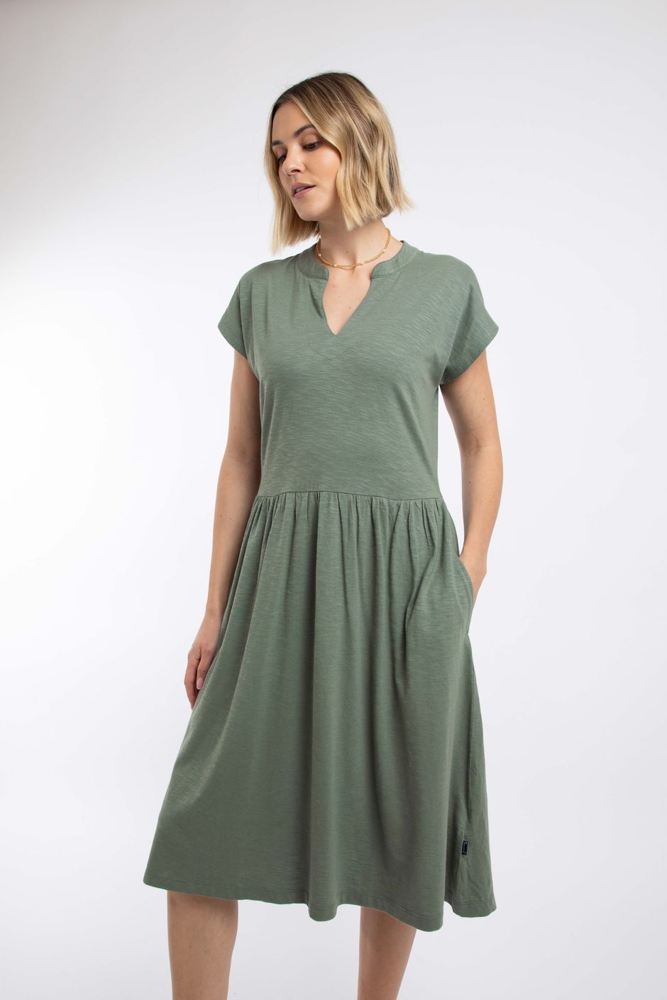 Lilly Plain Jersey Notch Neck Dress Woodland Sage