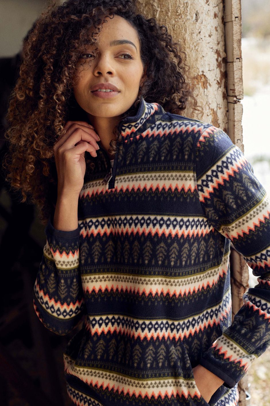 Reena 1/4 Zip Printed Microfleece Fir Green