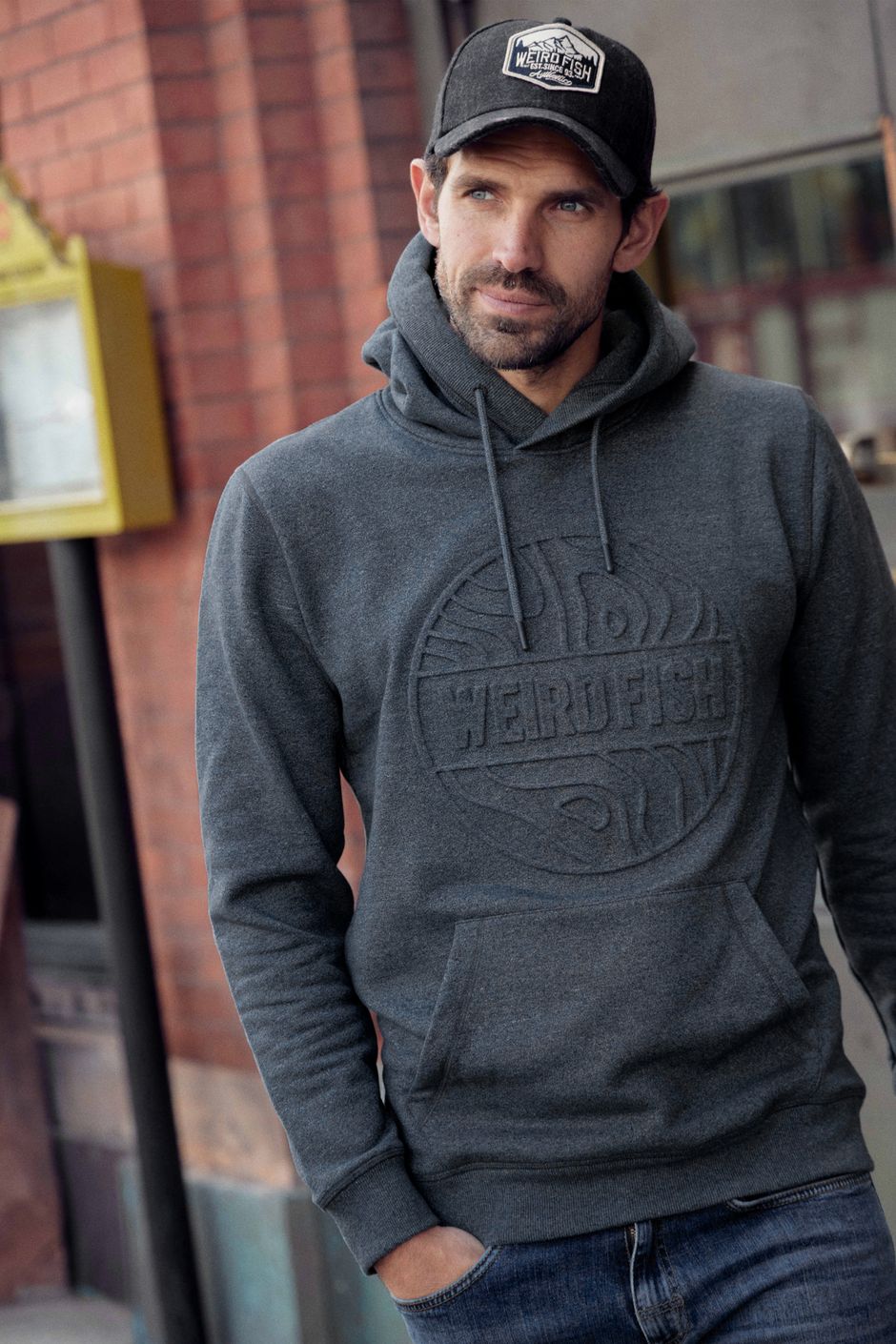 Perranporth Embossed Grindle Hoodie Navy