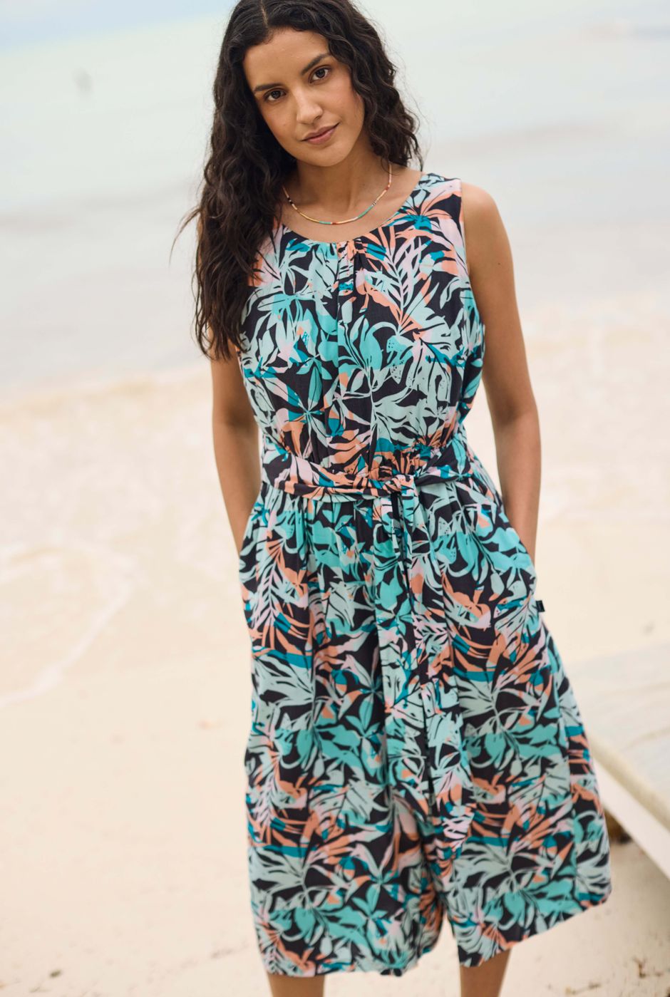 Nalani Printed Viscose Jumpsuit Aqua blue