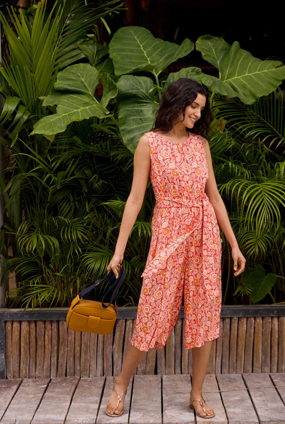 Nalani Printed Viscose Jumpsuit Tango Red